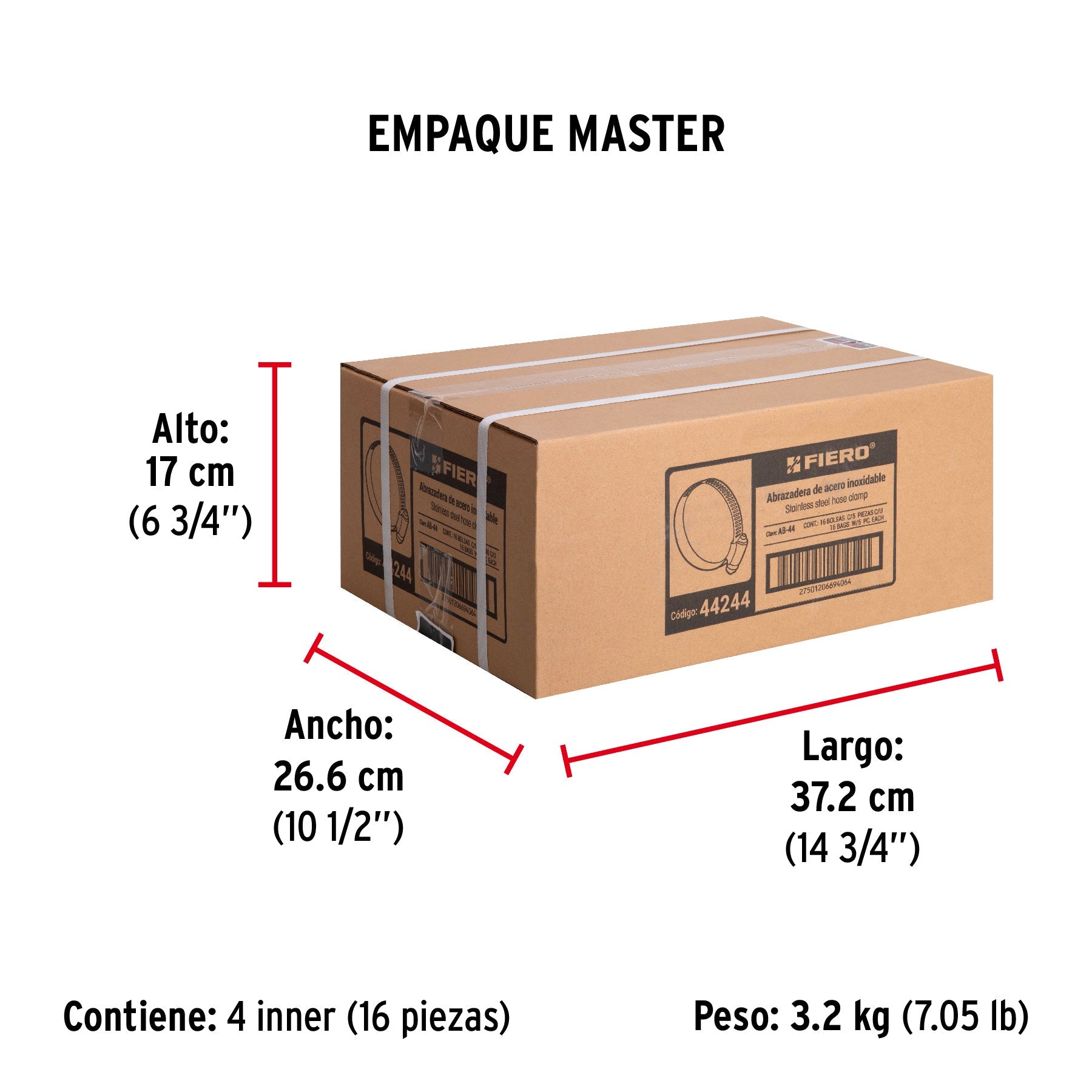 Bolsa con 5 abrazaderas sin fin #44, 2-5/8 - 3-1/4", FIERO - Empaque