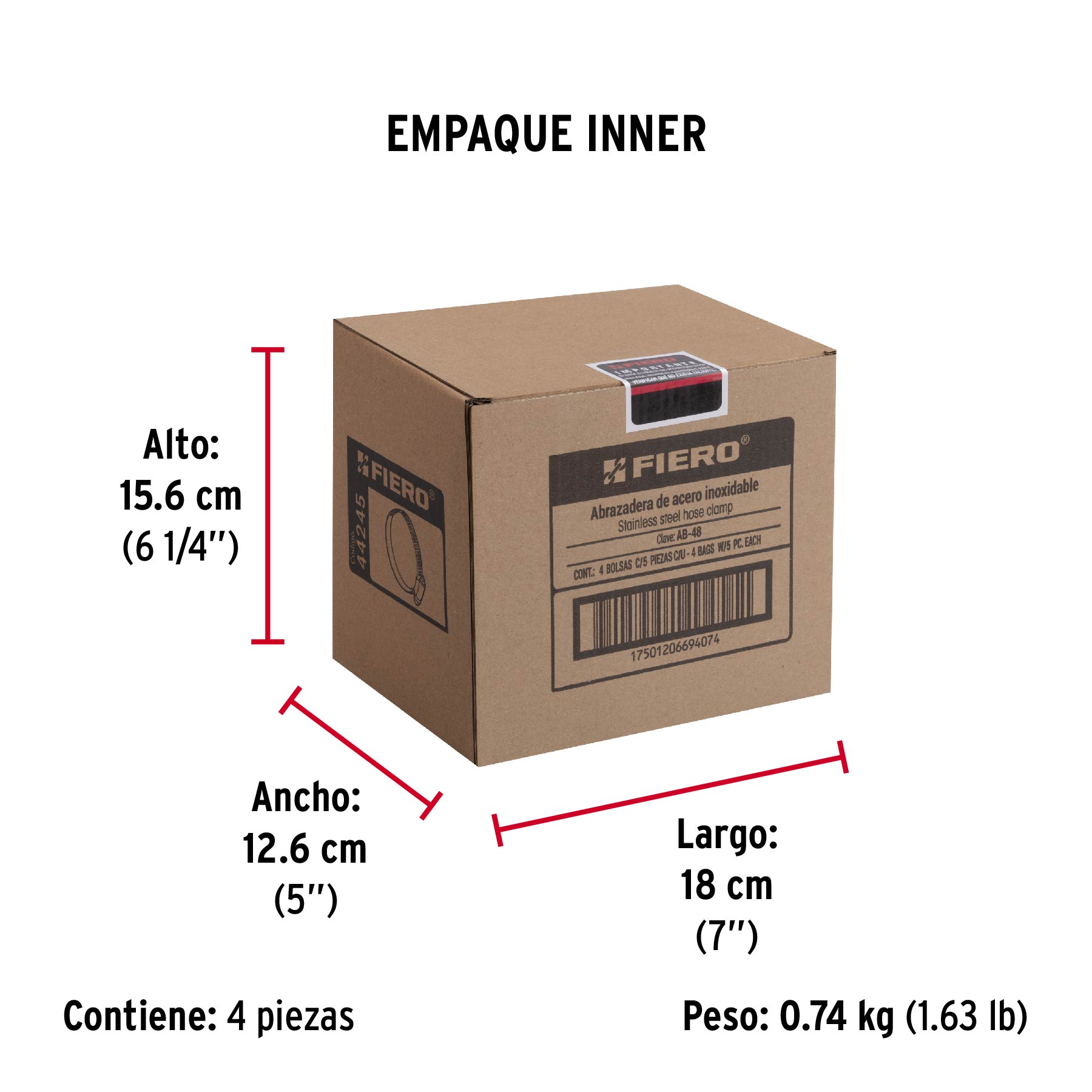 Bolsa con 5 abrazaderas sin fin #48, 2-9/16 - 3-1/2", FIERO - Empaque