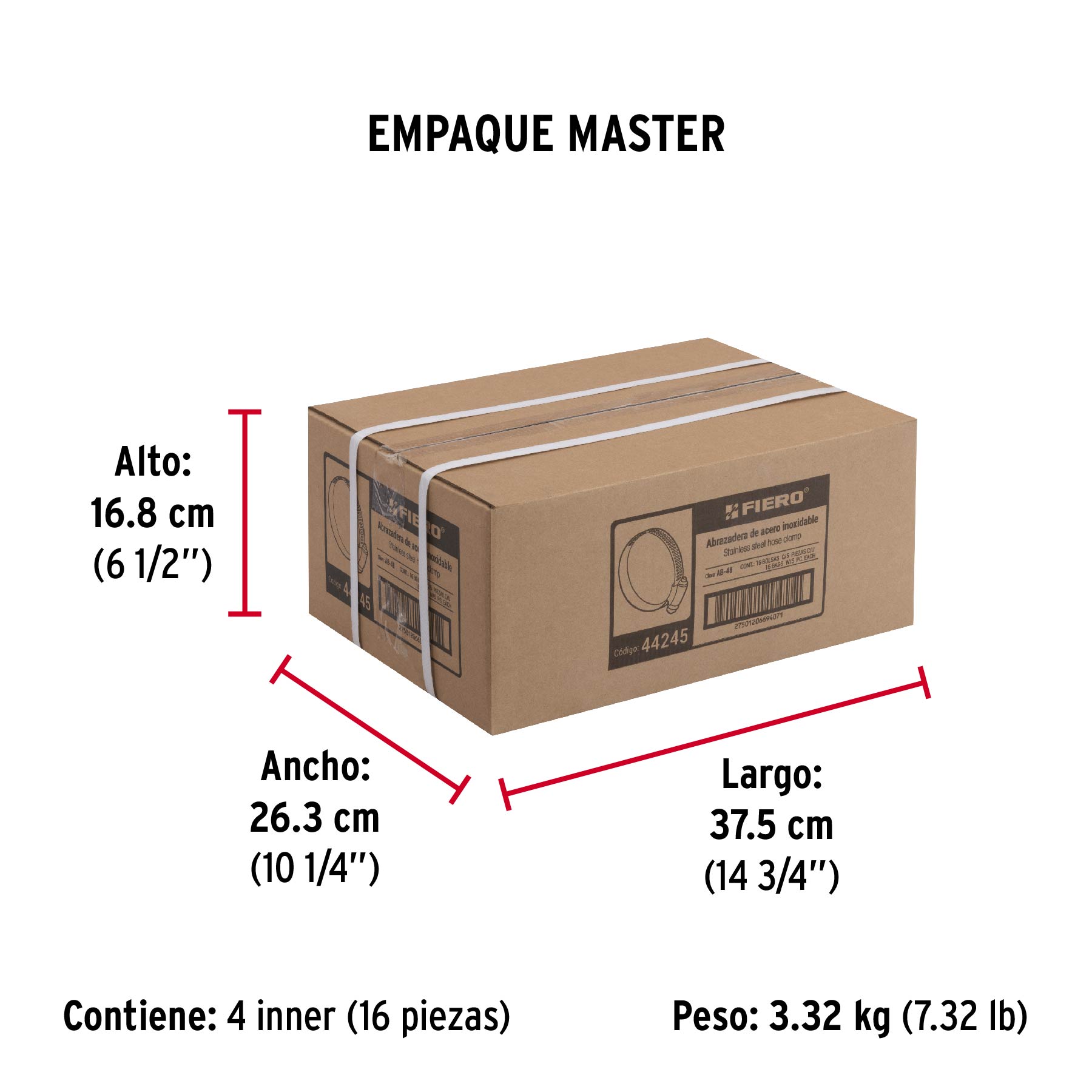 Bolsa con 5 abrazaderas sin fin #48, 2-9/16 - 3-1/2", FIERO - Empaque