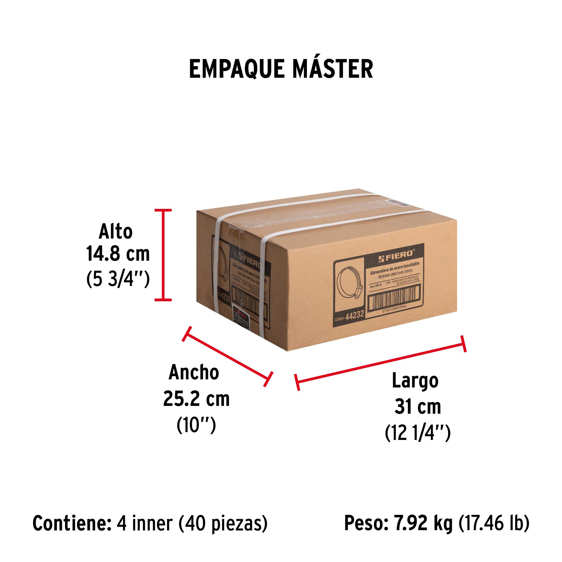 Bolsa con 10 abrazaderas sin fin # 4, 3/8 - 5/8", FIERO - Empaque