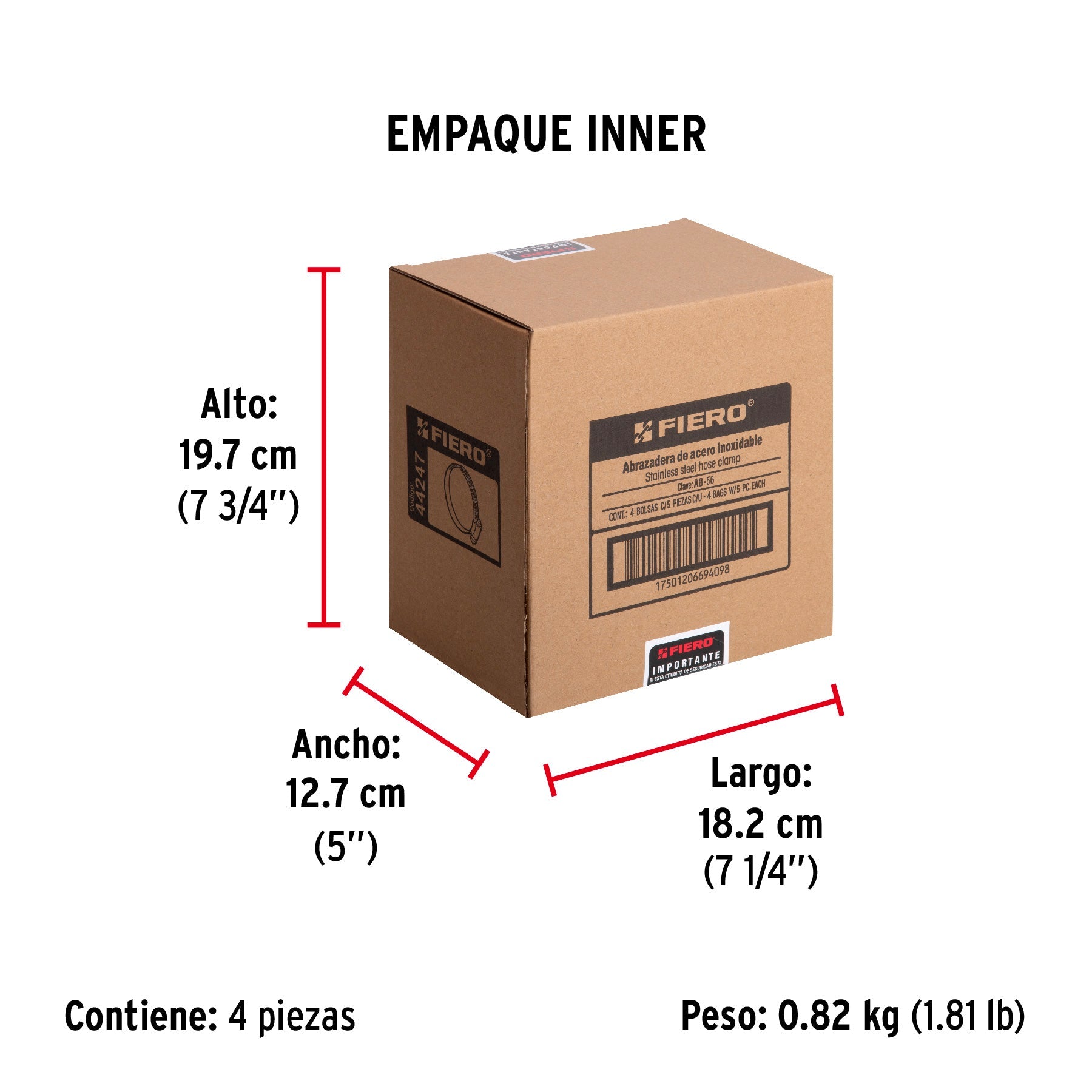 Bolsa con 5 abrazaderas sin fin #56, 3-1/16 - 4", FIERO - Empaque