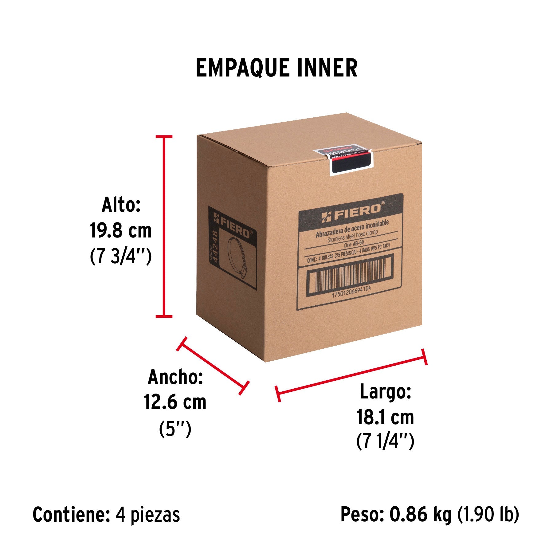 Bolsa con 5 abrazaderas sin fin #60, 3-5/16 - 4-1/4", FIERO - Empaque