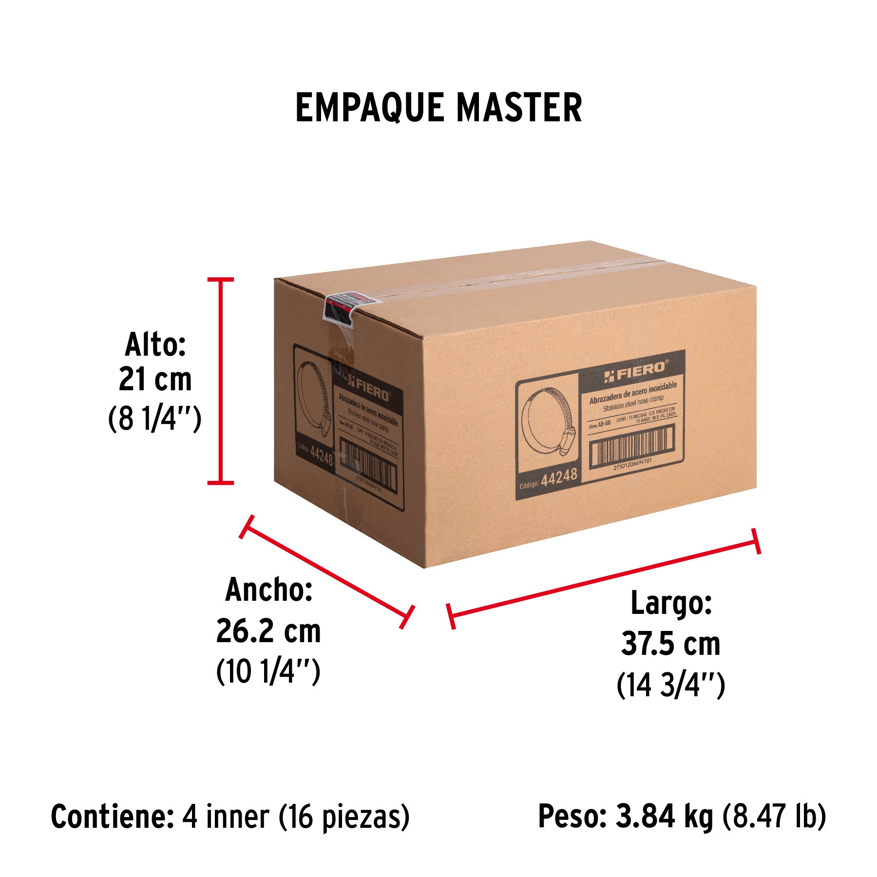 Bolsa con 5 abrazaderas sin fin #60, 3-5/16 - 4-1/4", FIERO - Empaque