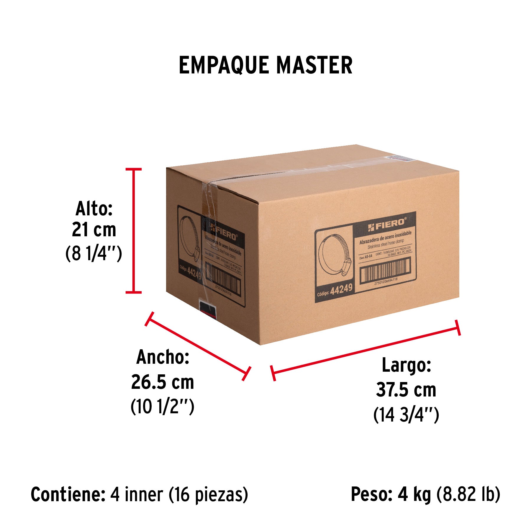Bolsa con 5 abrazaderas sin fin #64, 3-9/16 - 4-1/2", FIERO - Empaque