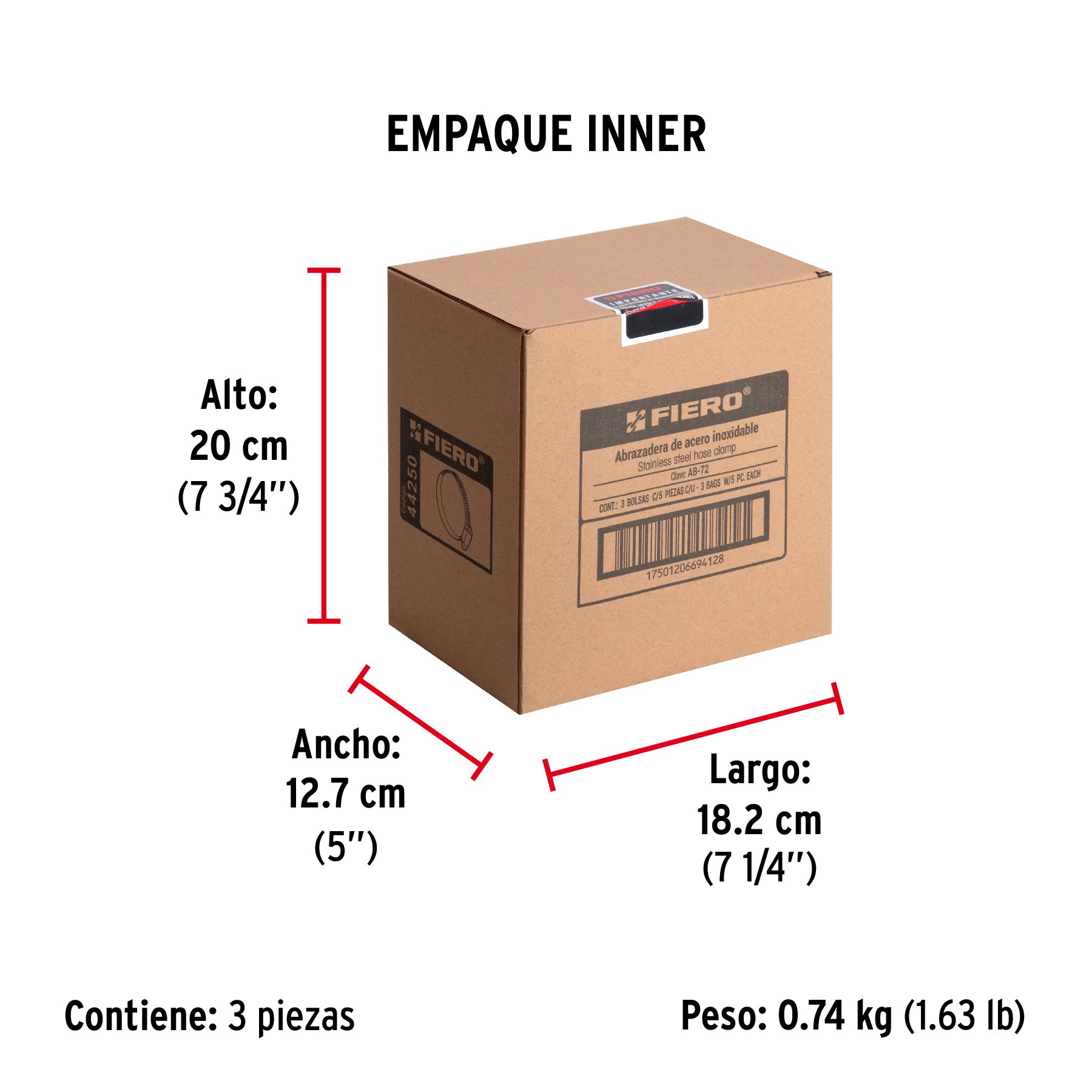 Bolsa con 5 abrazaderas sin fin #72, 4-1/8 - 5", FIERO - Empaque