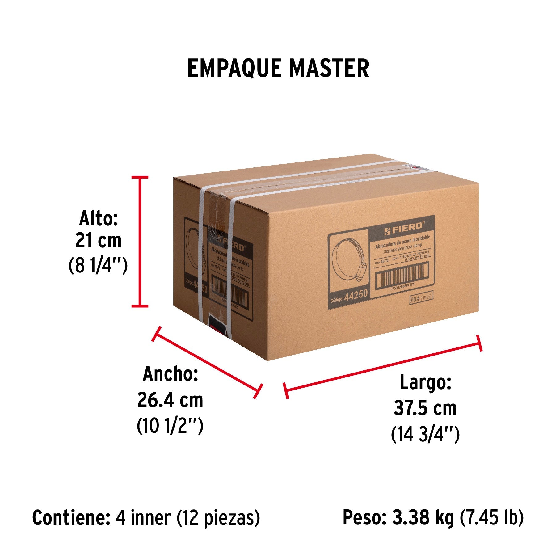 Bolsa con 5 abrazaderas sin fin #72, 4-1/8 - 5", FIERO - Empaque