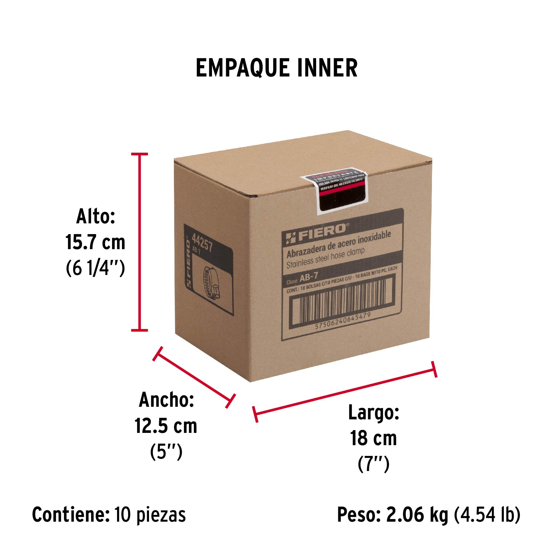 Bolsa con 10 abrazaderas sin fin #7, 9/16 - 1-1/16", FIERO - Empaque