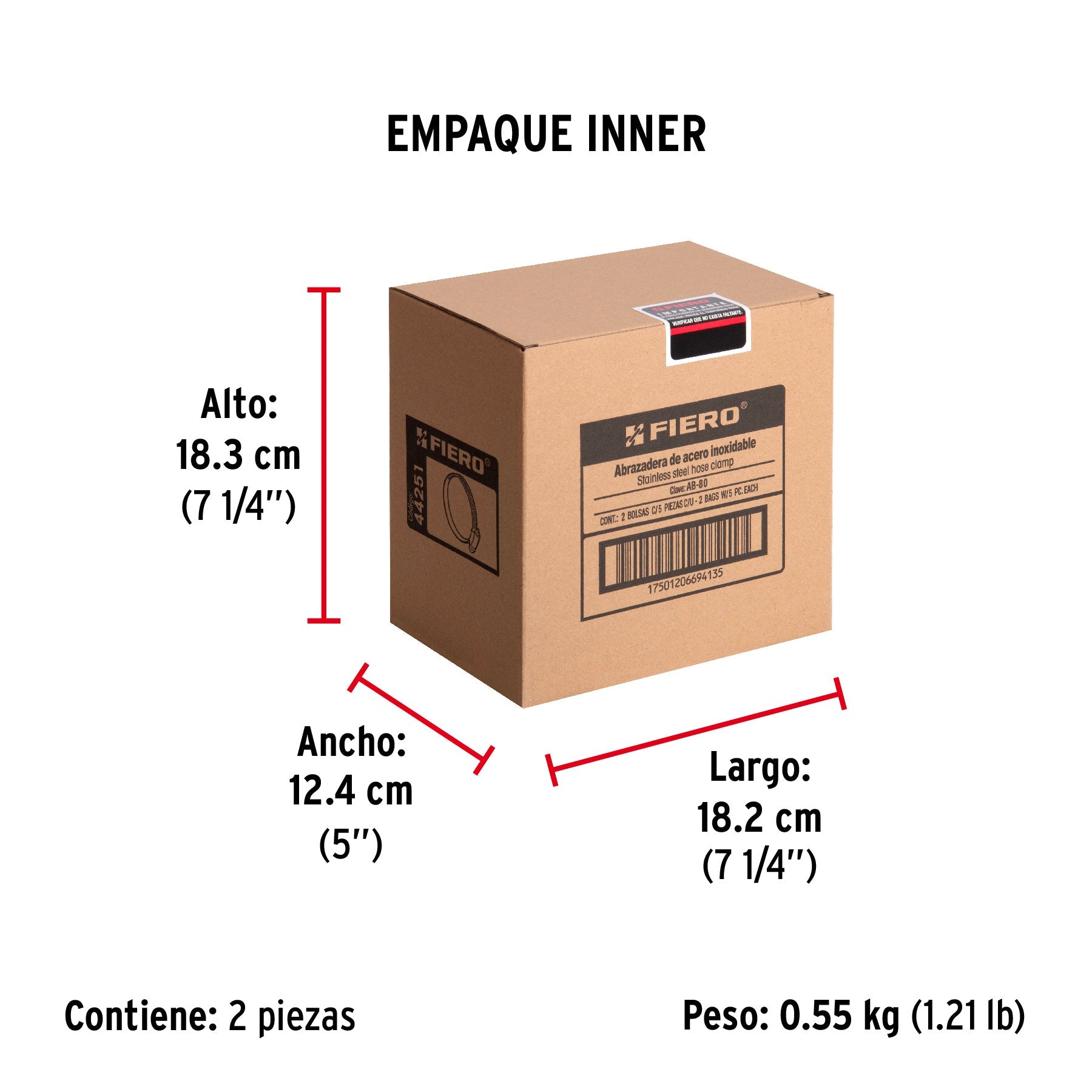 Bolsa con 5 abrazaderas sin fin #80, 4-5/8 - 5-1/2", FIERO - Empaque