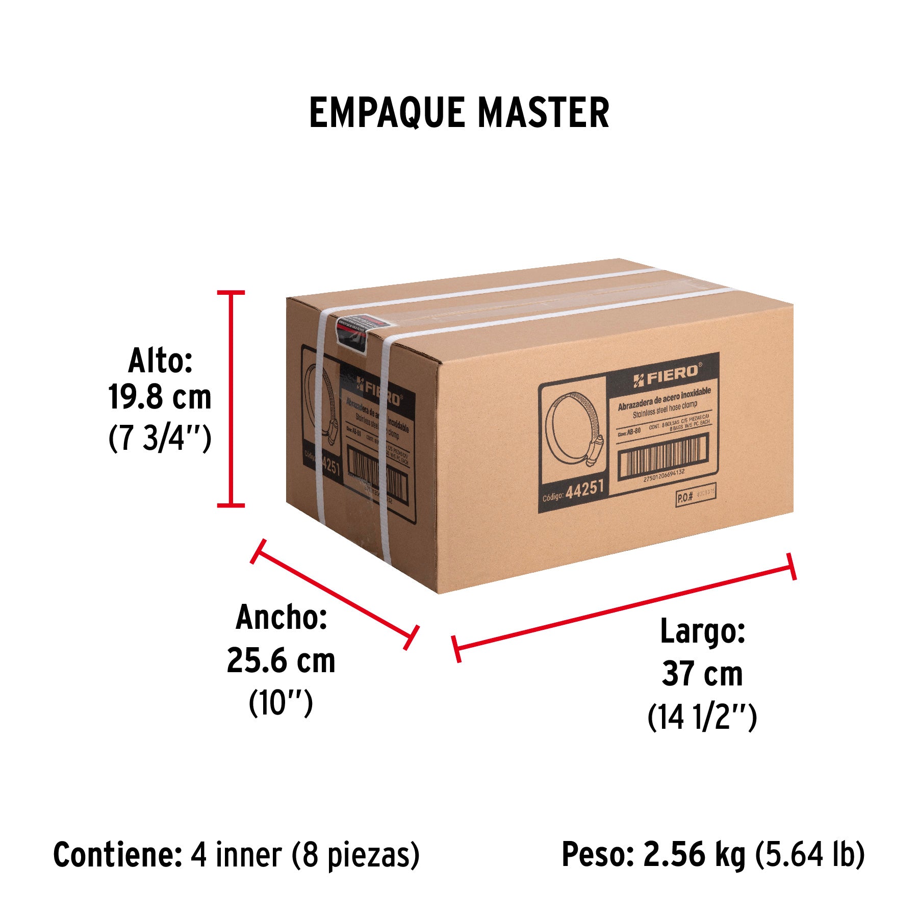 Bolsa con 5 abrazaderas sin fin #80, 4-5/8 - 5-1/2", FIERO - Empaque