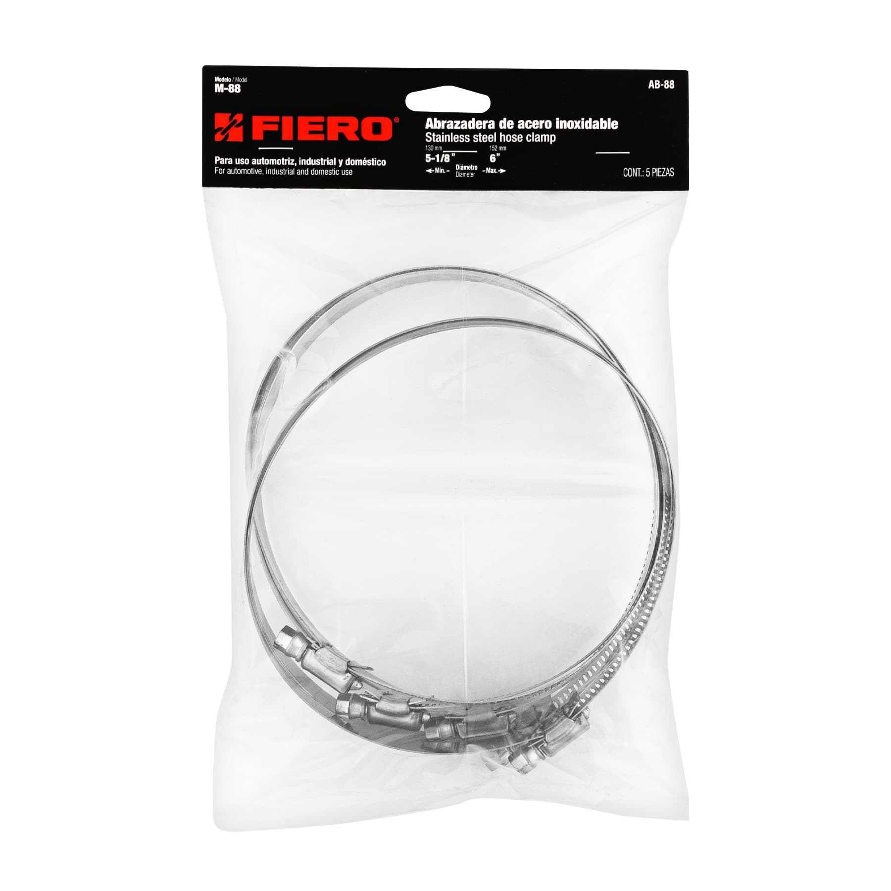 Bolsa con 5 abrazaderas sin fin #88, 5-1/8 - 6", FIERO