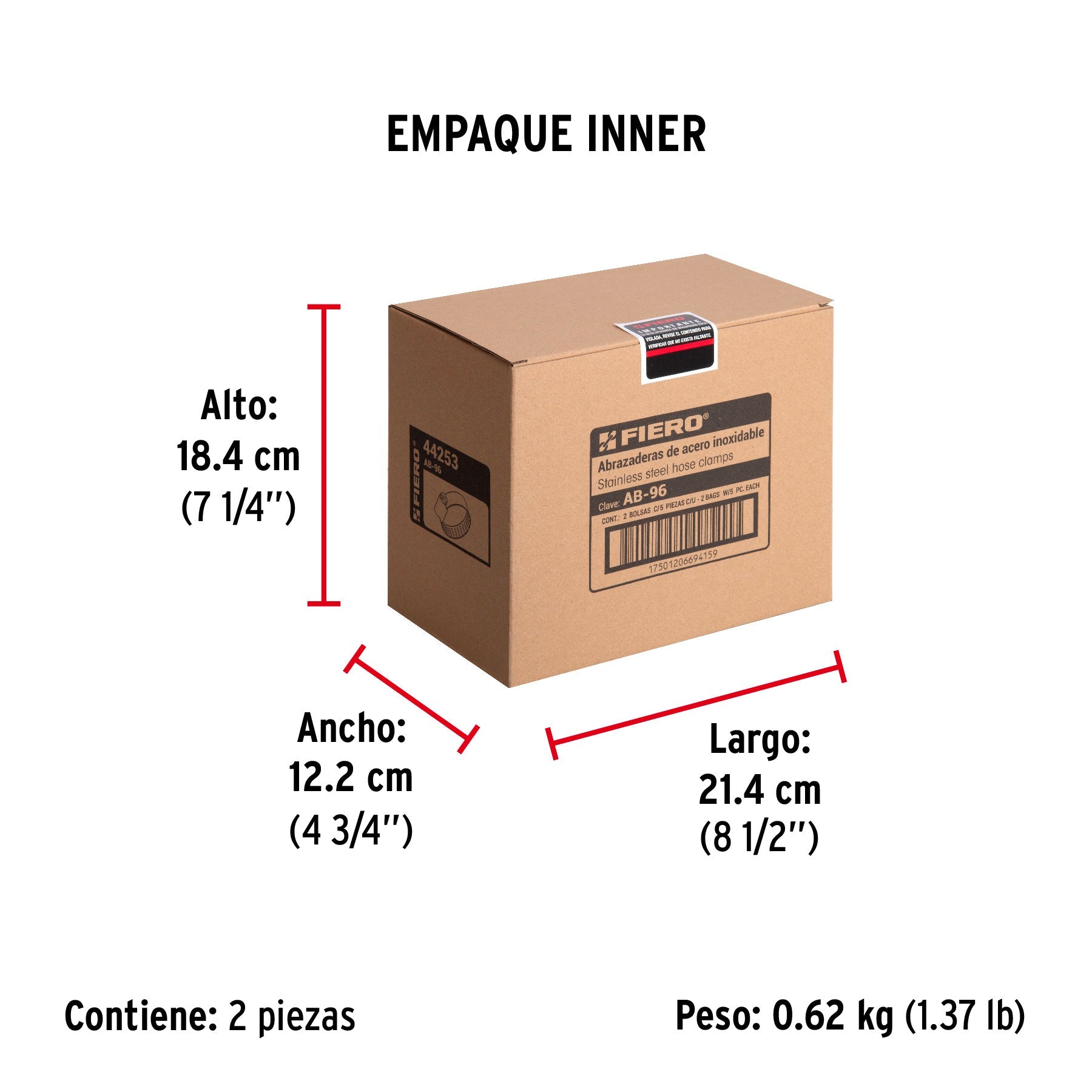 Bolsa con 5 abrazaderas sin fin #96, 5-9/16 - 6-1/2", FIERO - Empaque