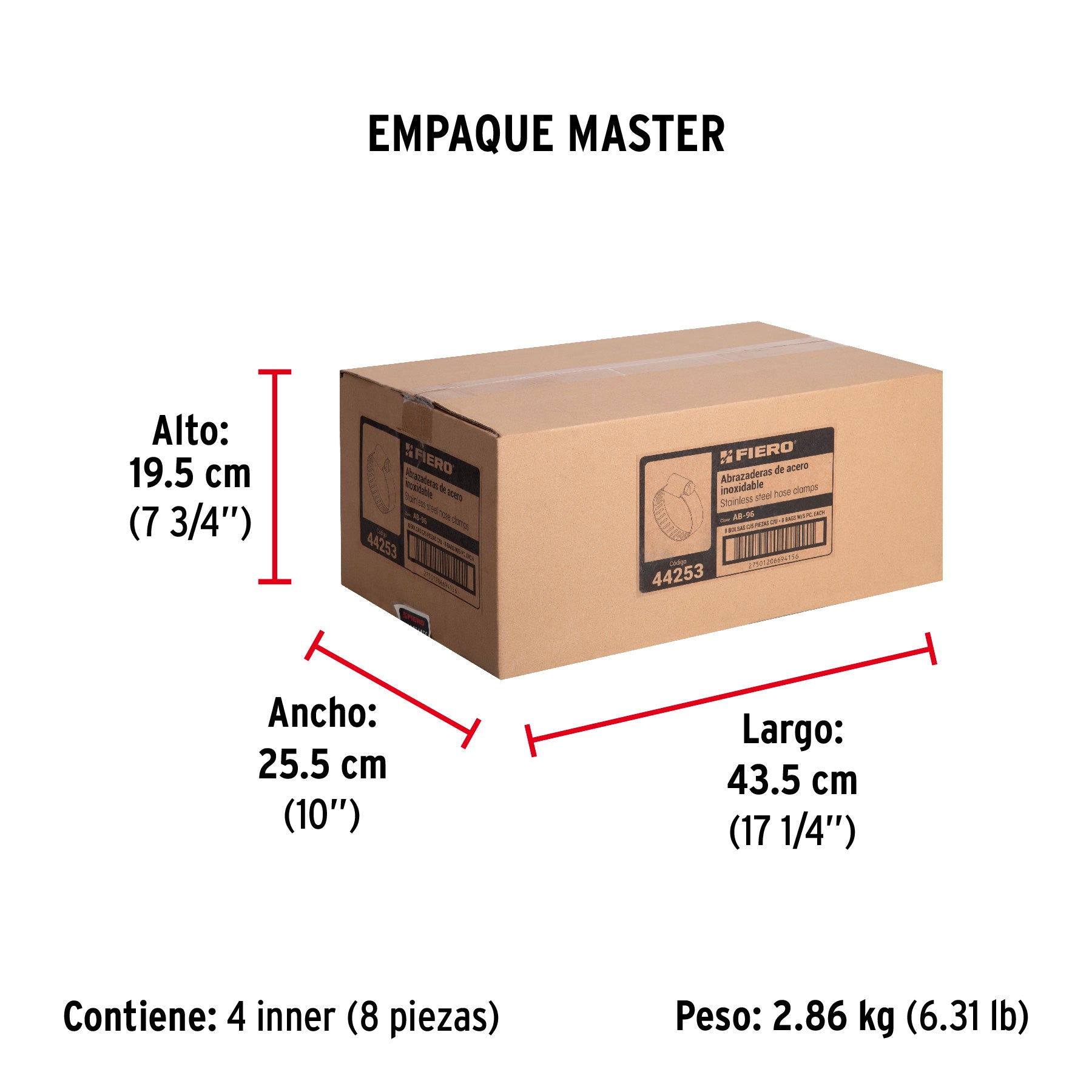 Bolsa con 5 abrazaderas sin fin #96, 5-9/16 - 6-1/2", FIERO - Empaque