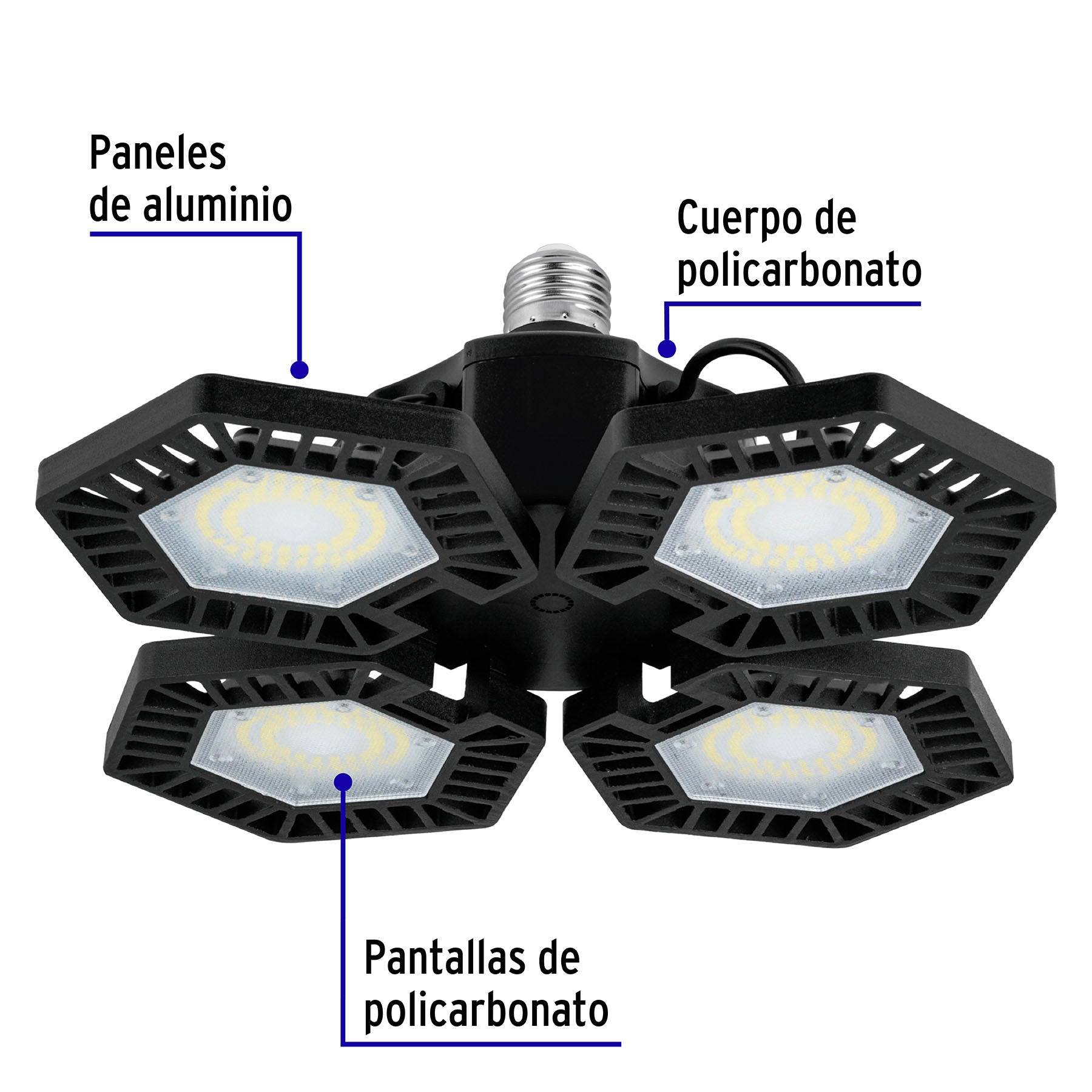 Luminario LED 100W 6500K con 4 paneles abatibles, VOLTECK