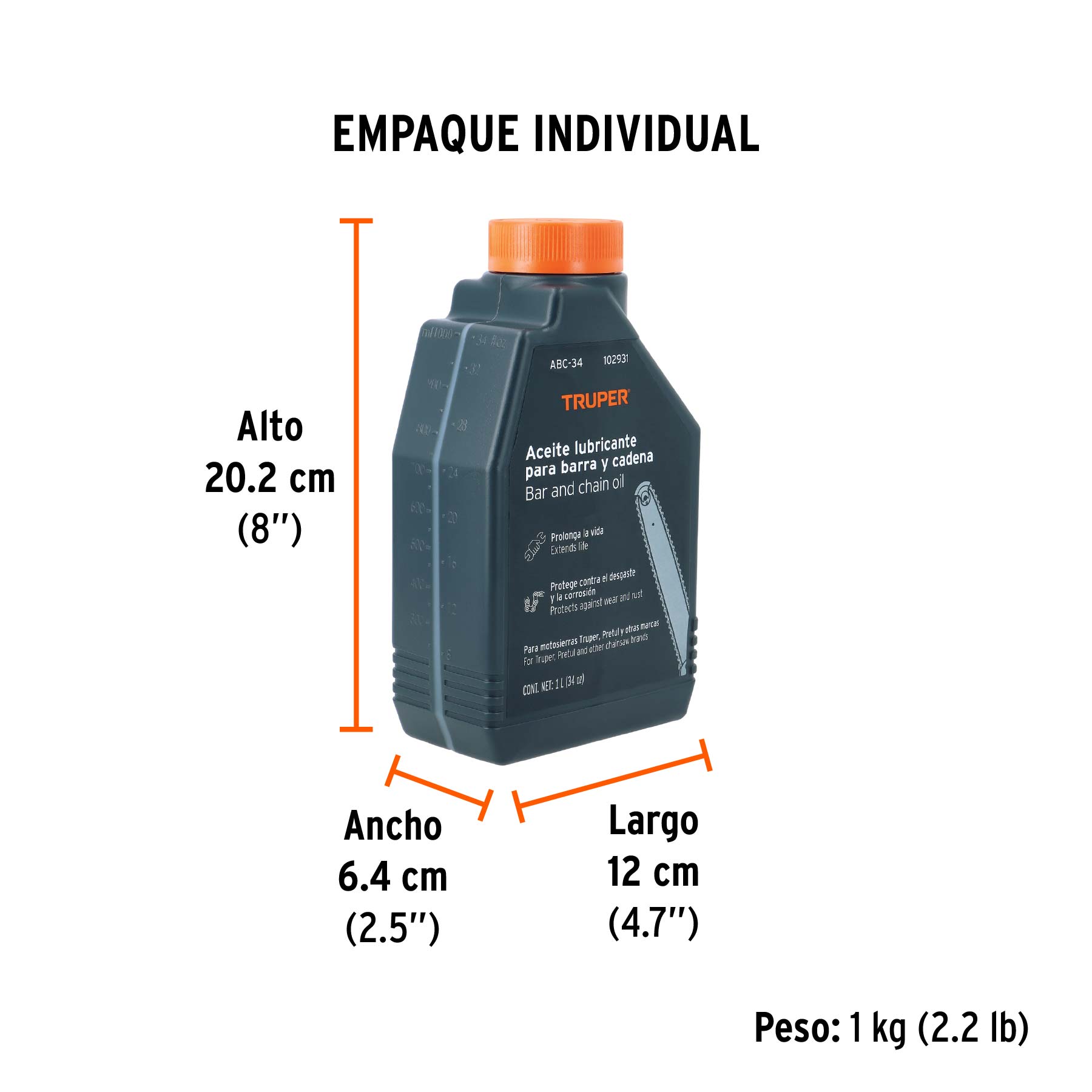 Aceite lubricante para barra y cadena de motosierra, TRUPER - Empaque