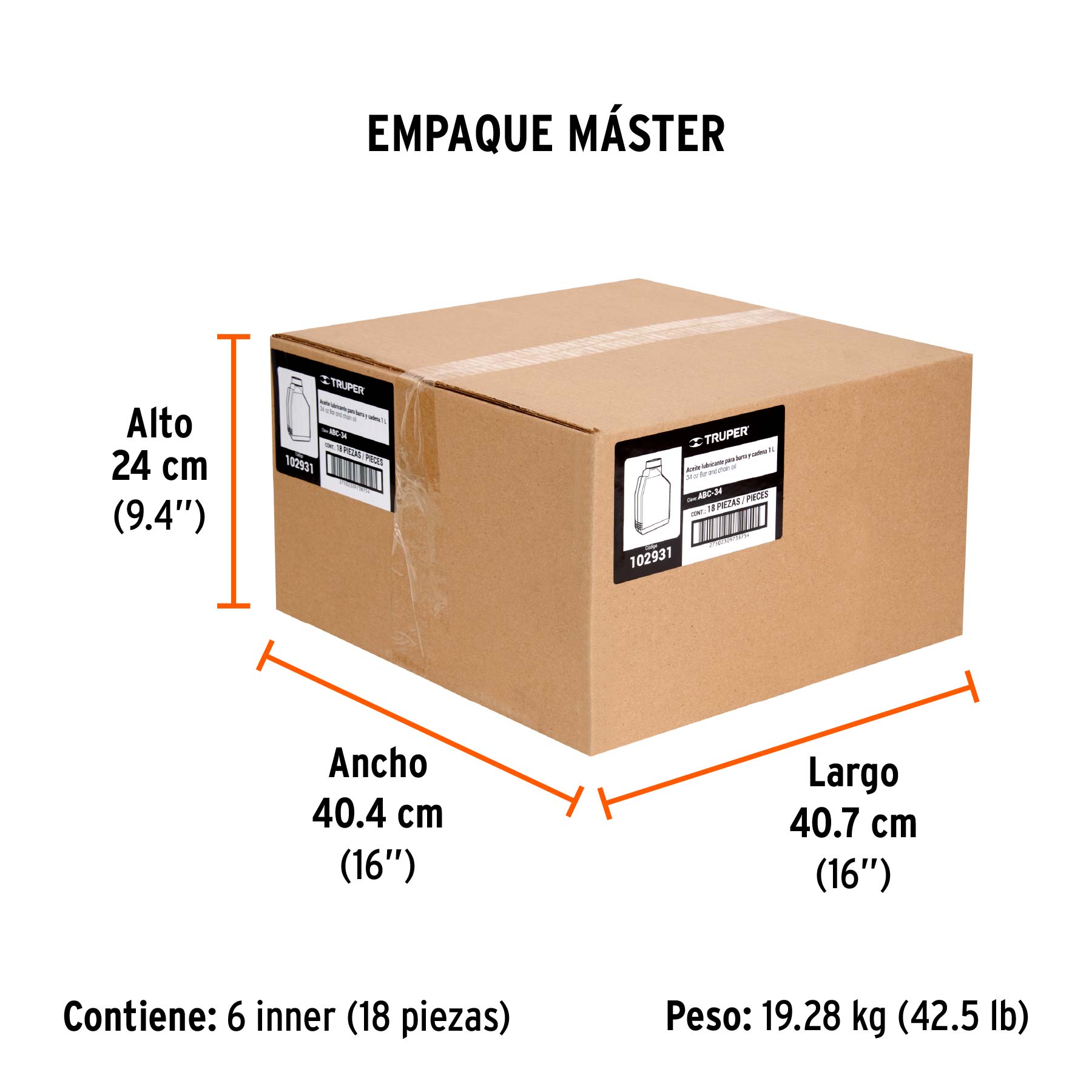 Aceite lubricante para barra y cadena de motosierra, TRUPER - Empaque