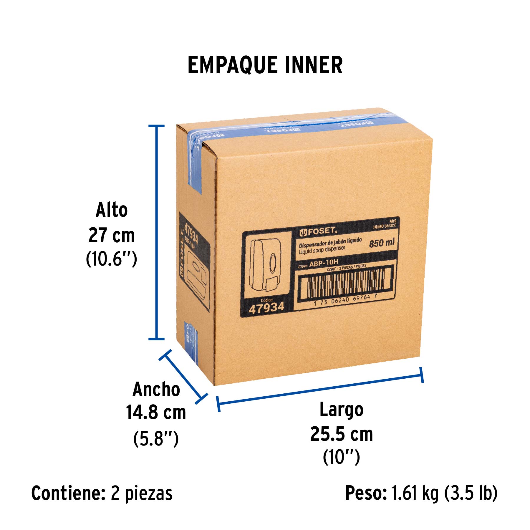 Dosificador de ABS para jabón líquido, humo, FOSET - Empaque