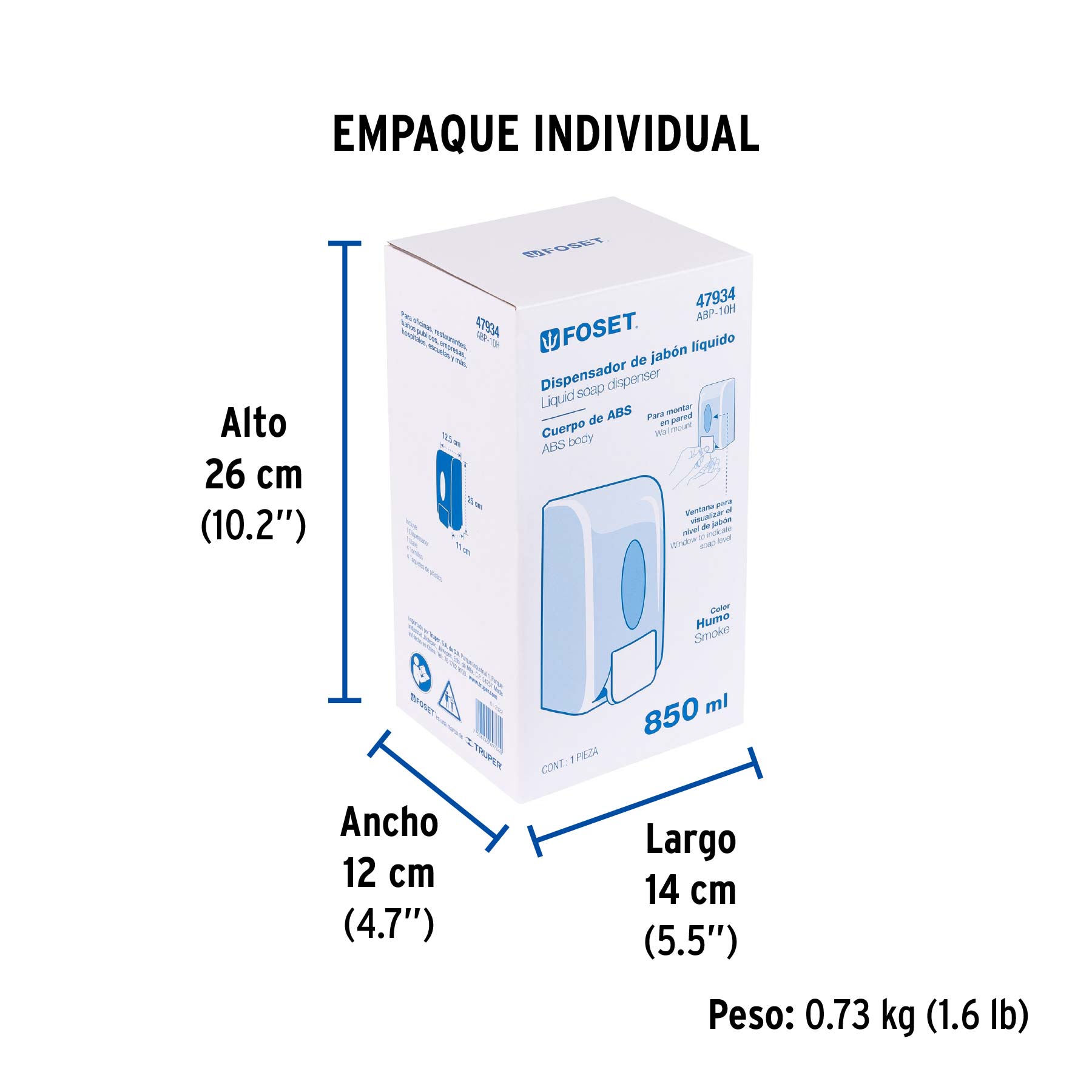 Dosificador de ABS para jabón líquido, humo, FOSET - Empaque