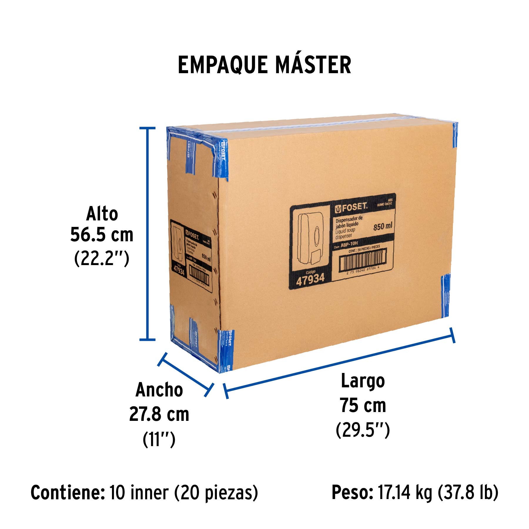 Dosificador de ABS para jabón líquido, humo, FOSET - Empaque