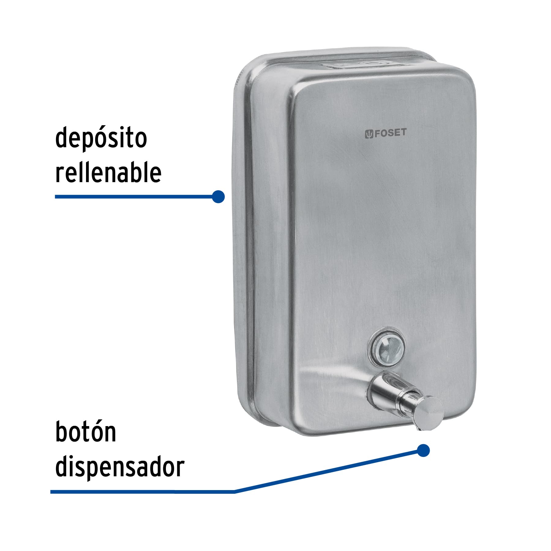 Dosificador de acero inox. para jabón líquido, FOSET