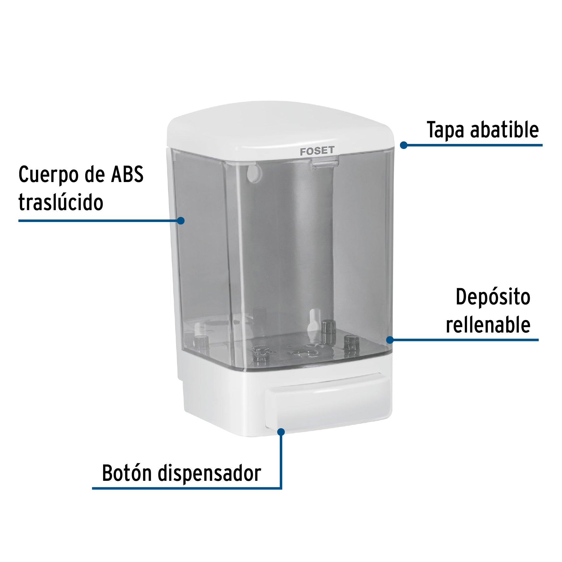 Dosificador para jabón líquido, blanco, FOSET BASIC
