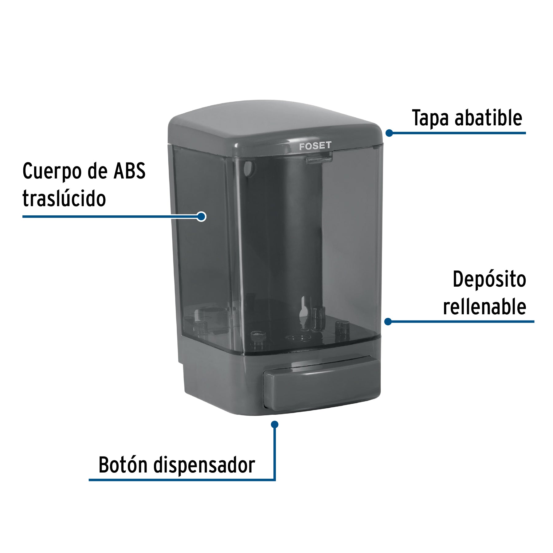 Dosificador para jabón líquido, humo, FOSET BASIC