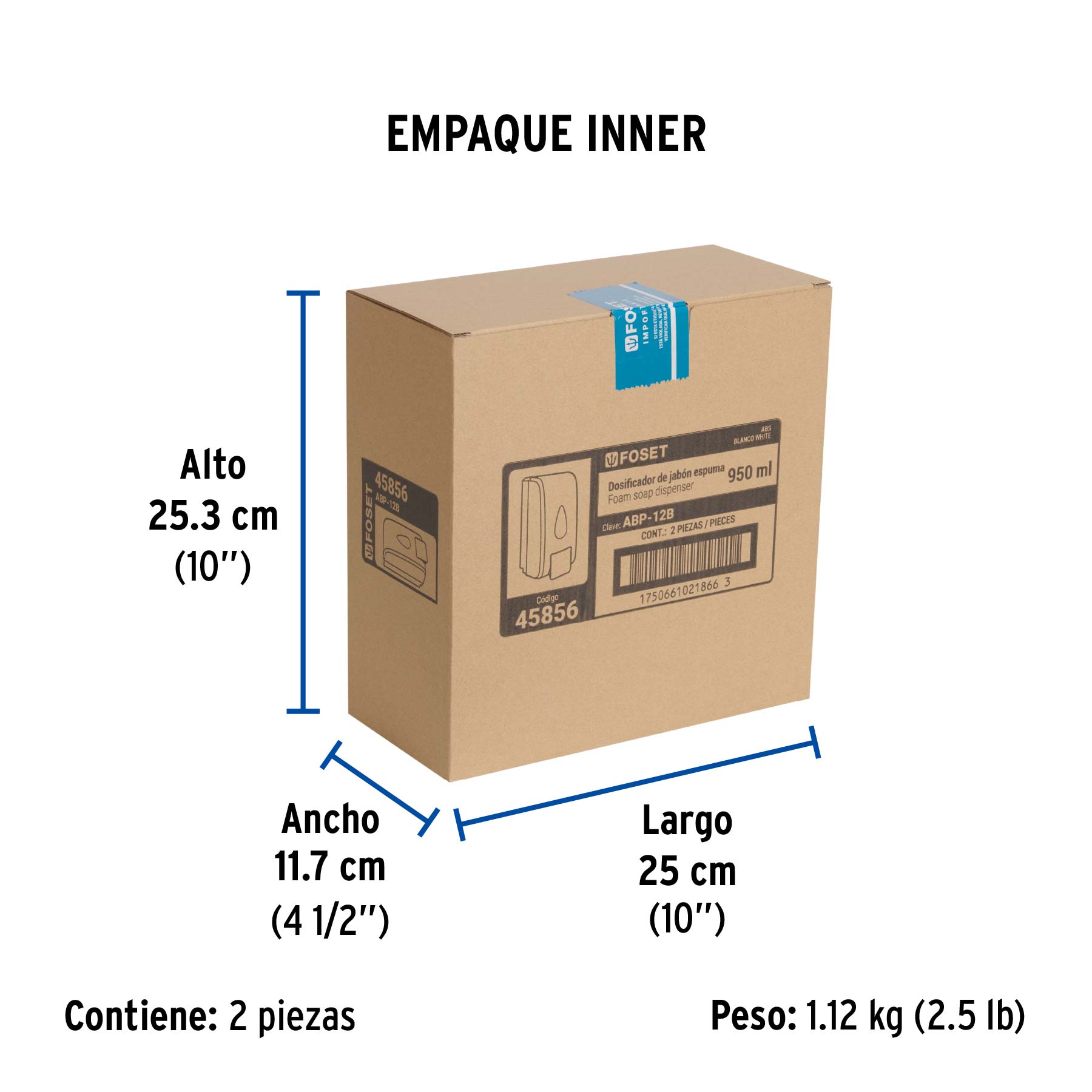 Dosificador de ABS para jabón espuma, blanco, FOSET - Empaque