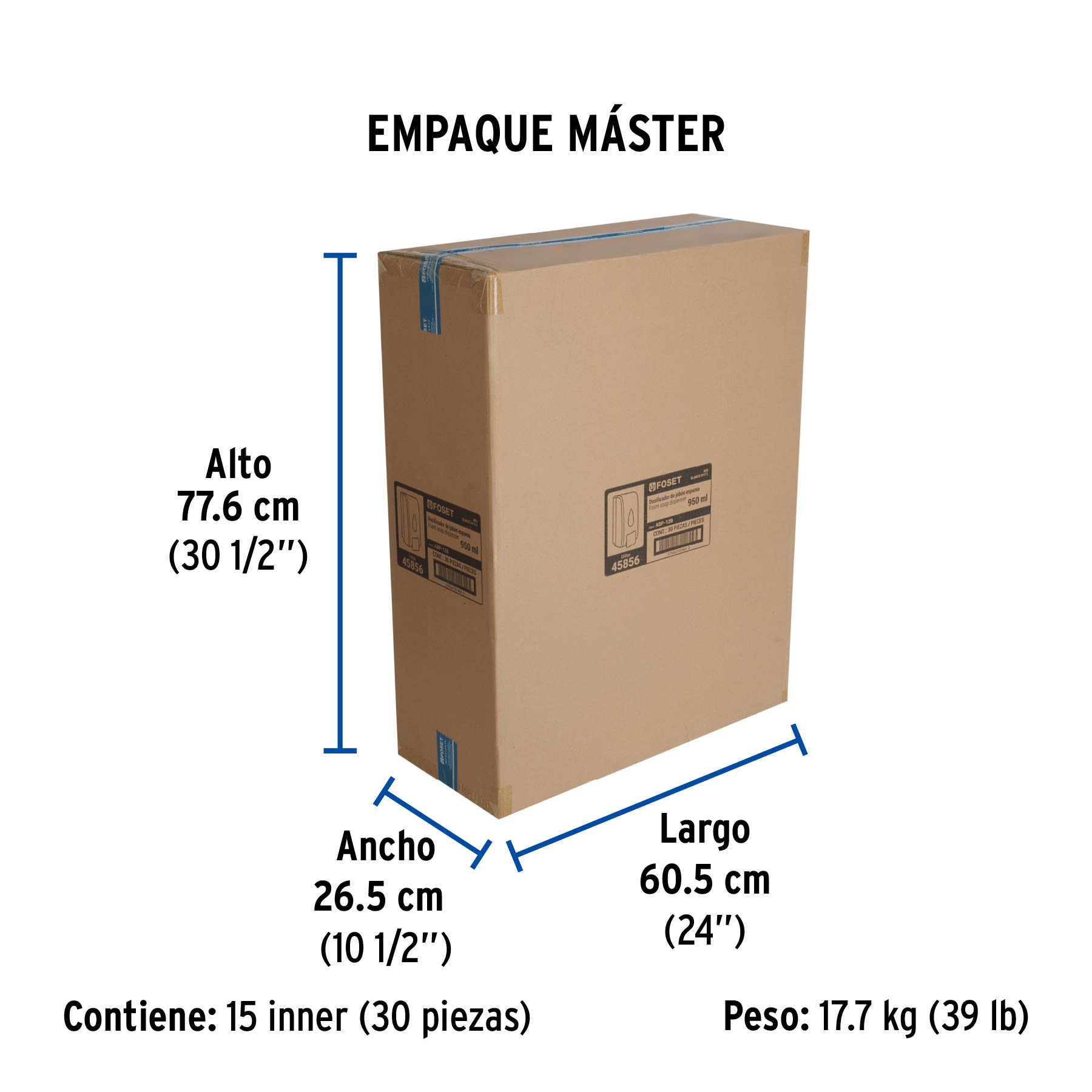 Dosificador de ABS para jabón espuma, blanco, FOSET - Empaque