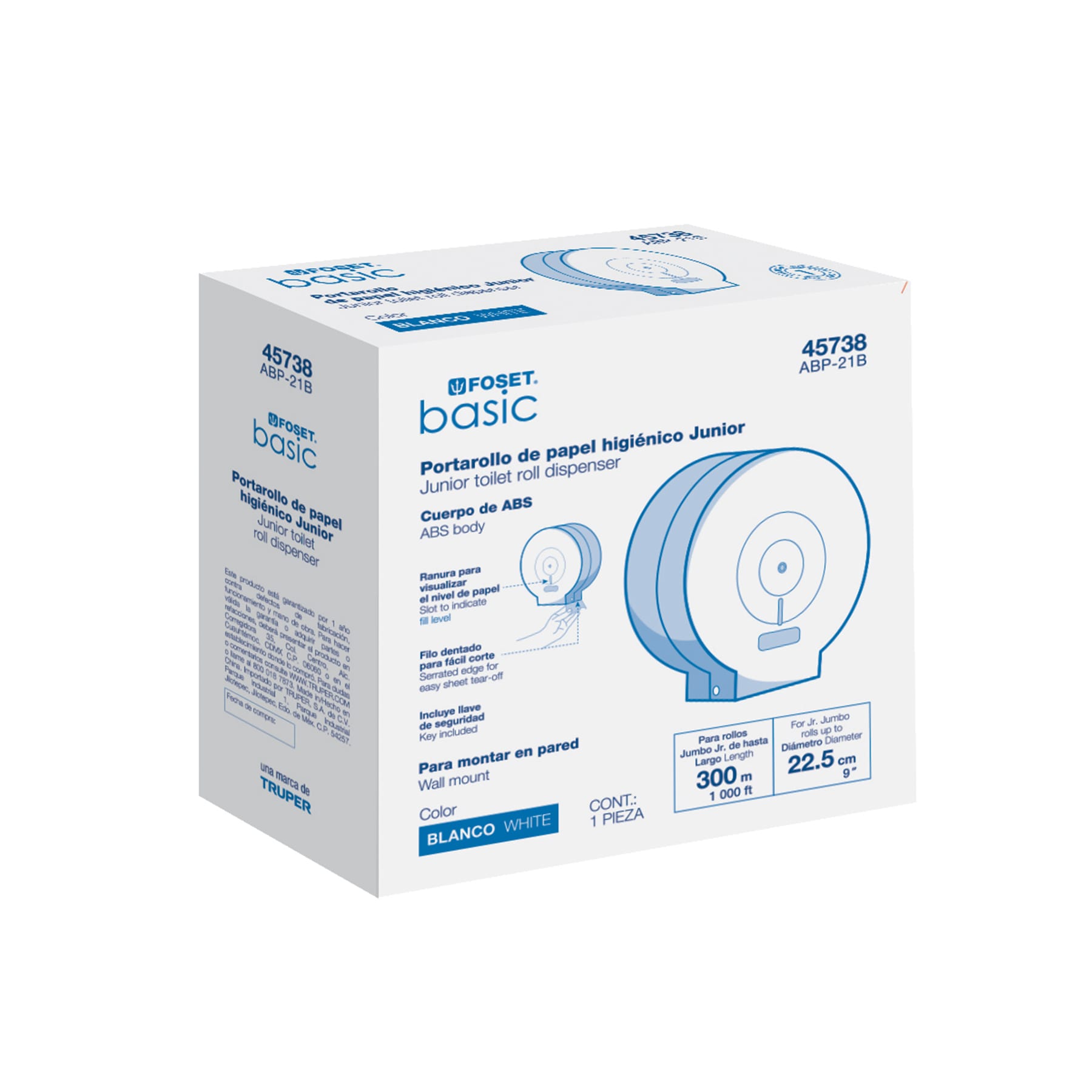 Portarrollo junior de ABS, blanco, FOSET BASIC