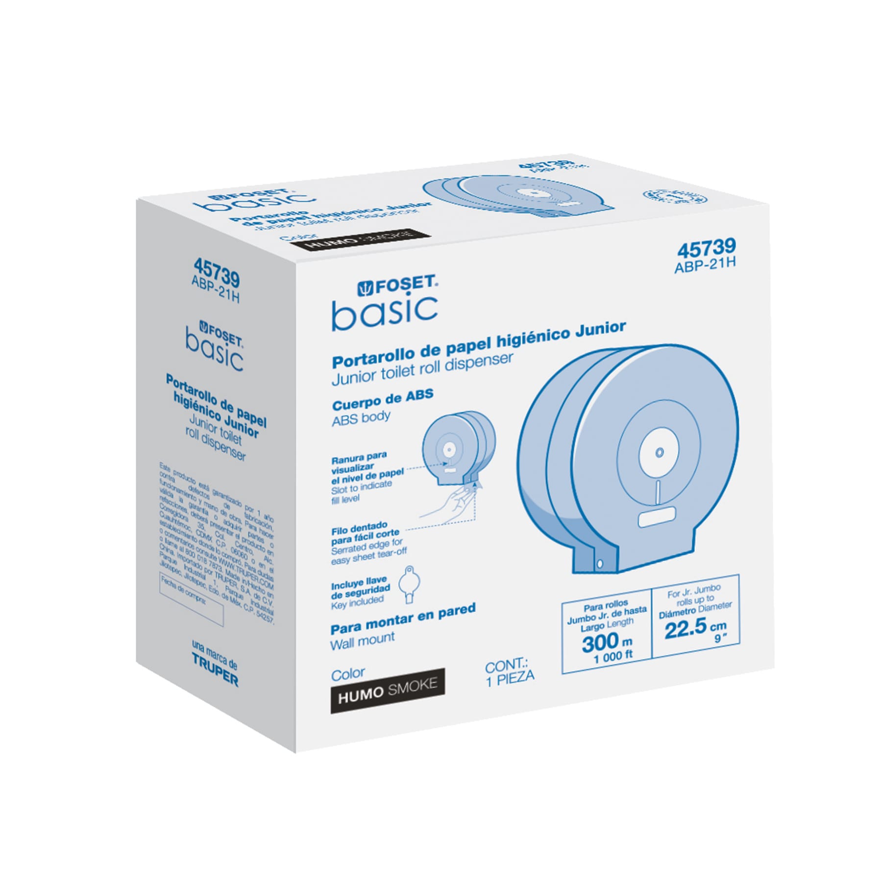 Portarrollo junior de ABS, humo, FOSET BASIC