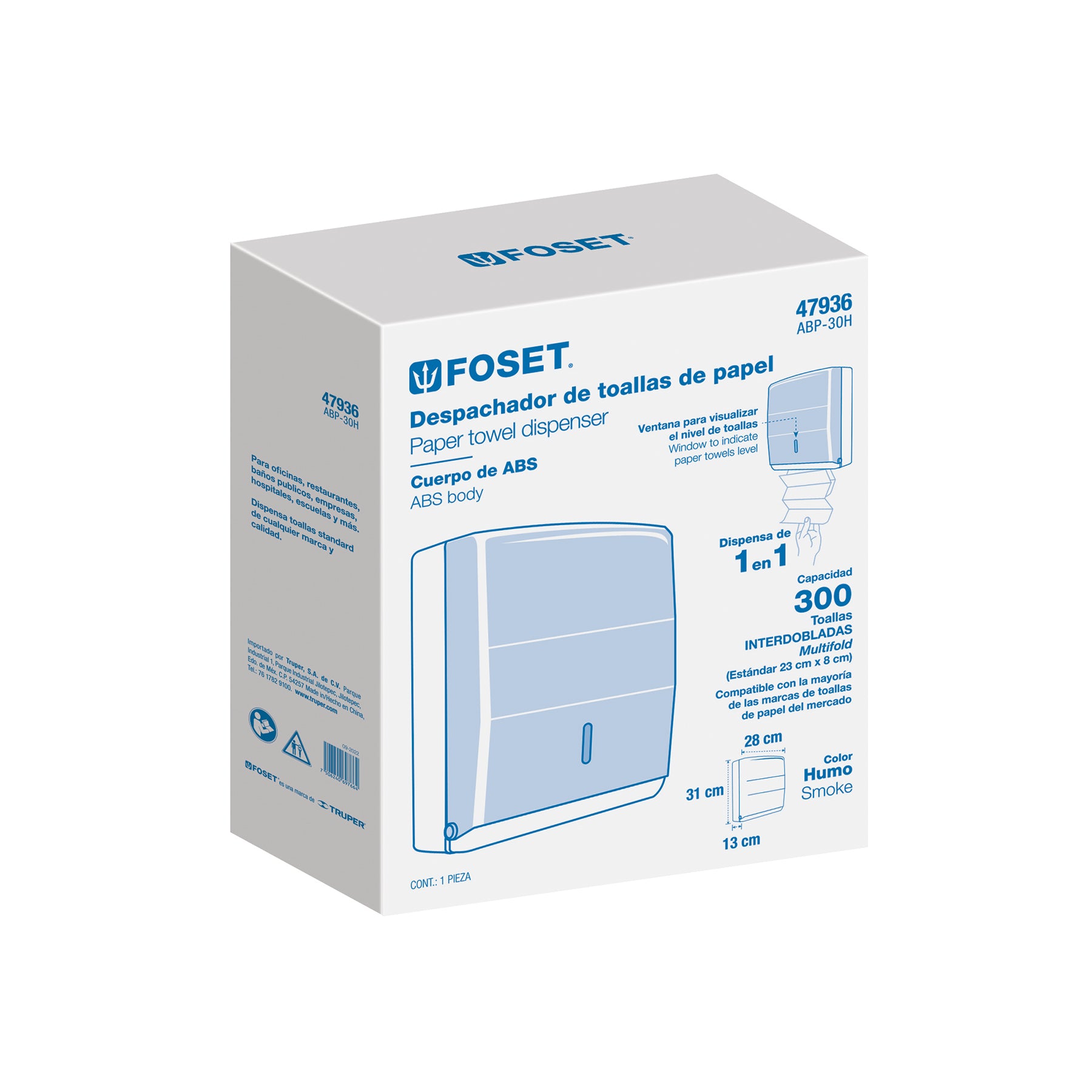 Dispensador de ABS para toallas de papel, humo, FOSET