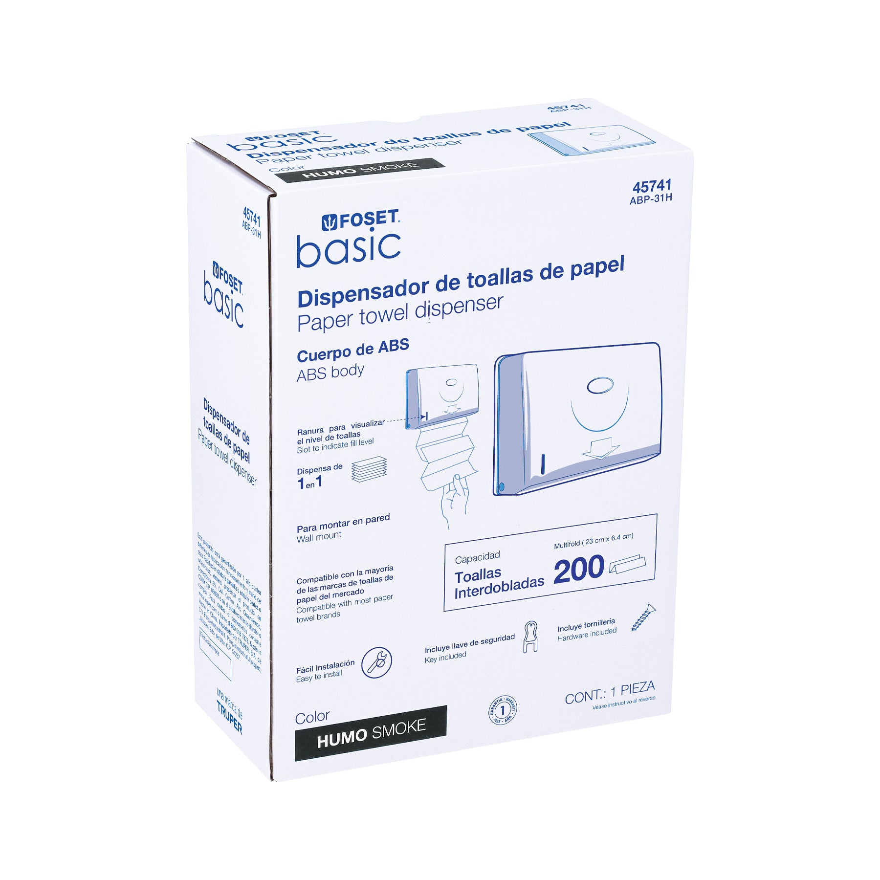 Dispensador chico para toallas de papel, humo, FOSET BASIC