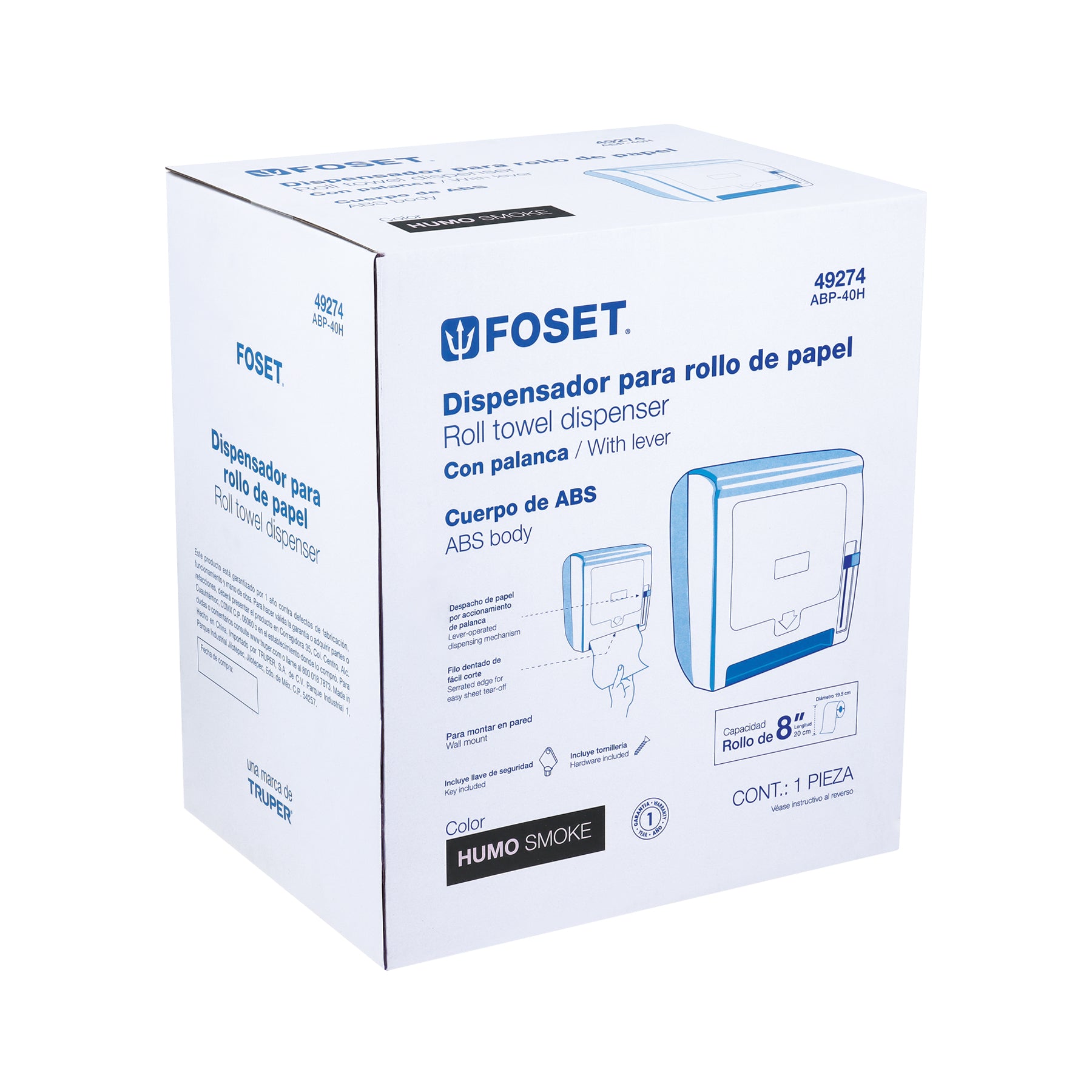 Dispensador de ABS para toalla de papel en rollo,humo, FOSET