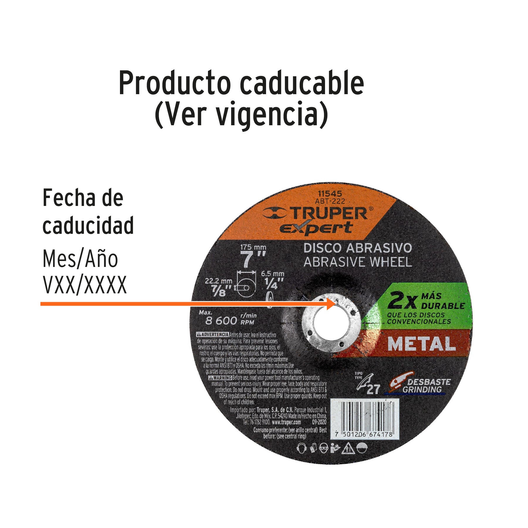 Disco Tipo 27 de 7" x 6.4 mm desbaste de metal, EXPERT
