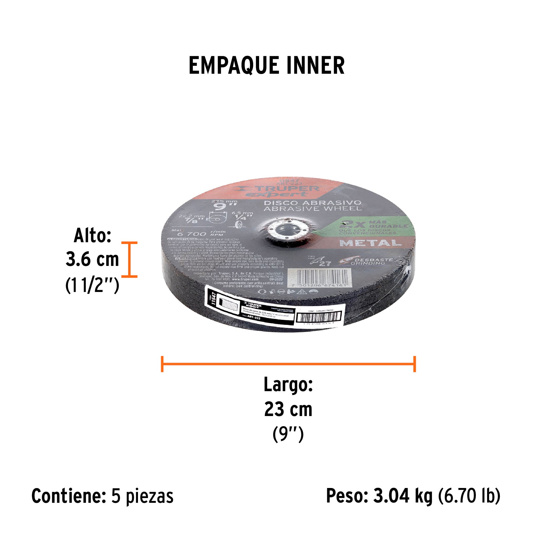 Disco Tipo 27 de 9" x 6.4 mm desbaste de metal, EXPERT - Empaque