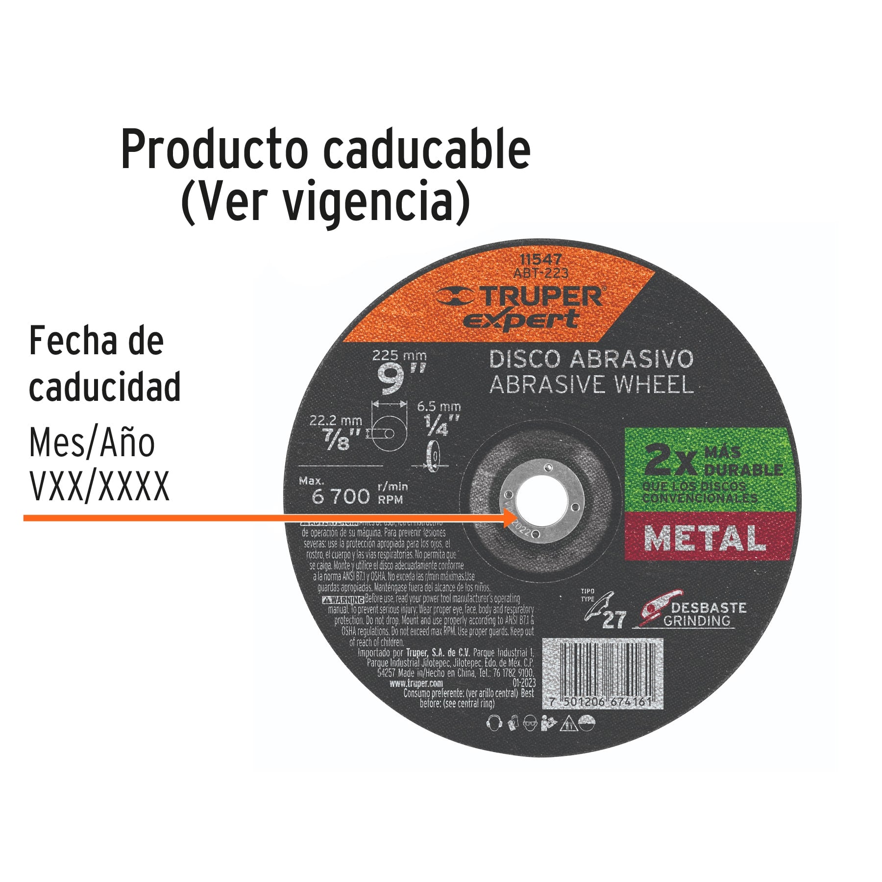 Disco Tipo 27 de 9" x 6.4 mm desbaste de metal, EXPERT