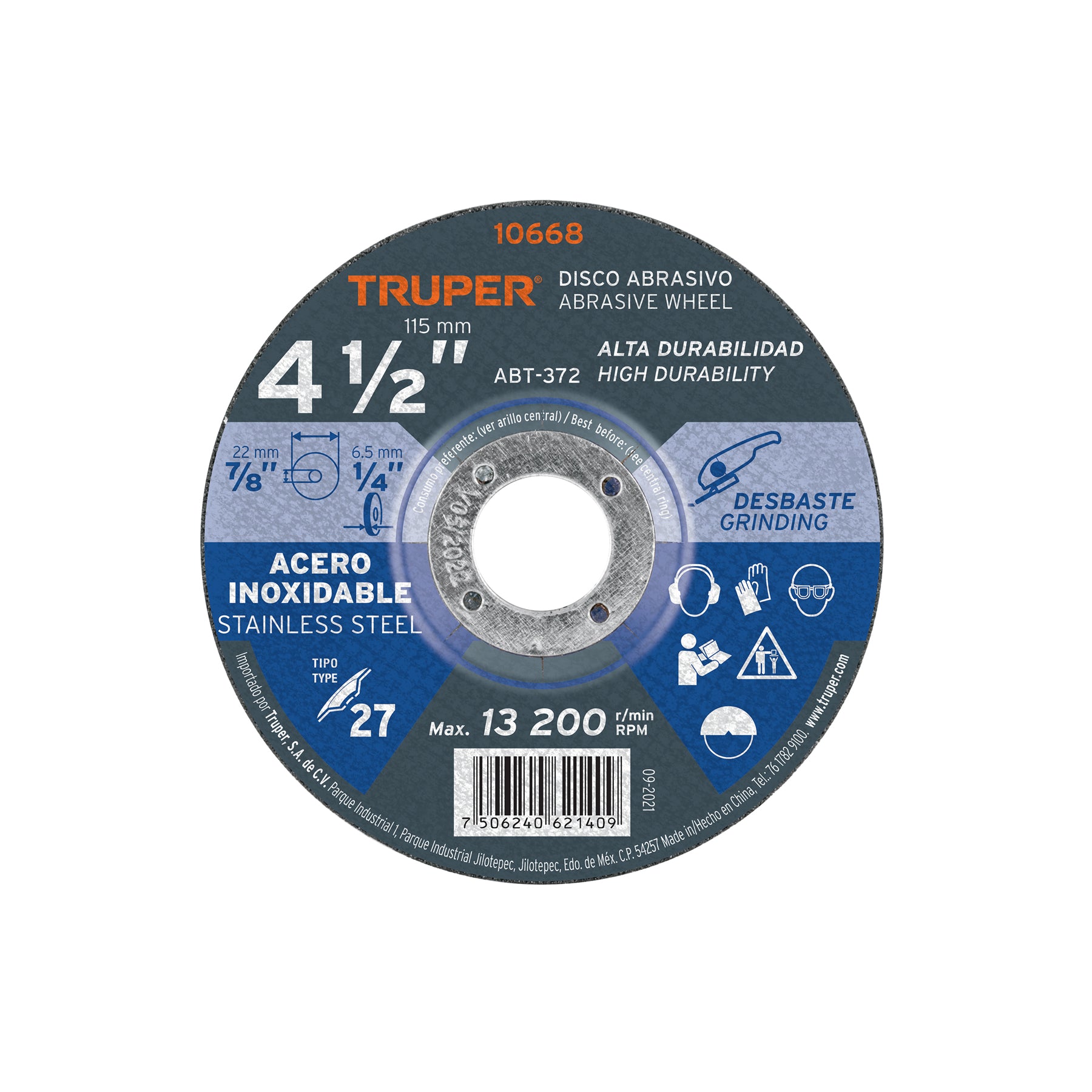 Disco Tipo 27 de 4-1/2" x 6.5 mm desbaste acero inoxidable