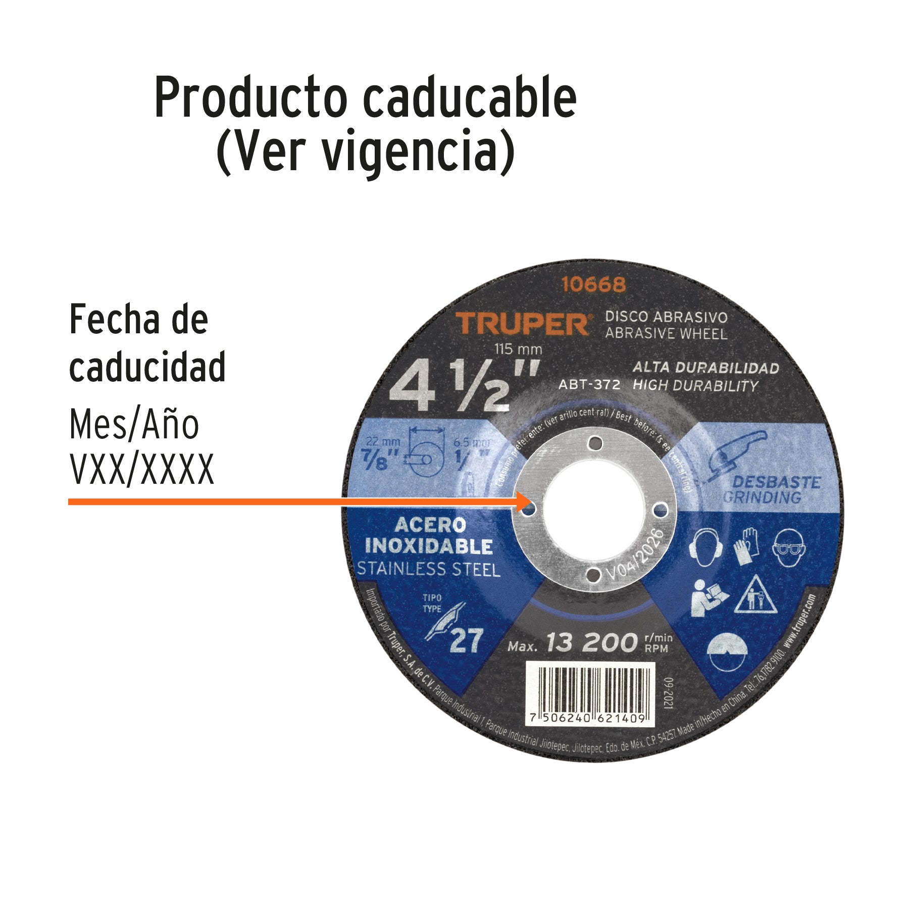 Disco Tipo 27 de 4-1/2" x 6.5 mm desbaste acero inoxidable