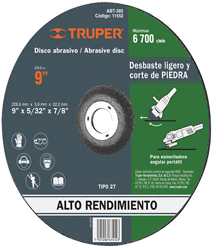 Disco para desbaste ligero y corte de piedra, 9", tipo 27