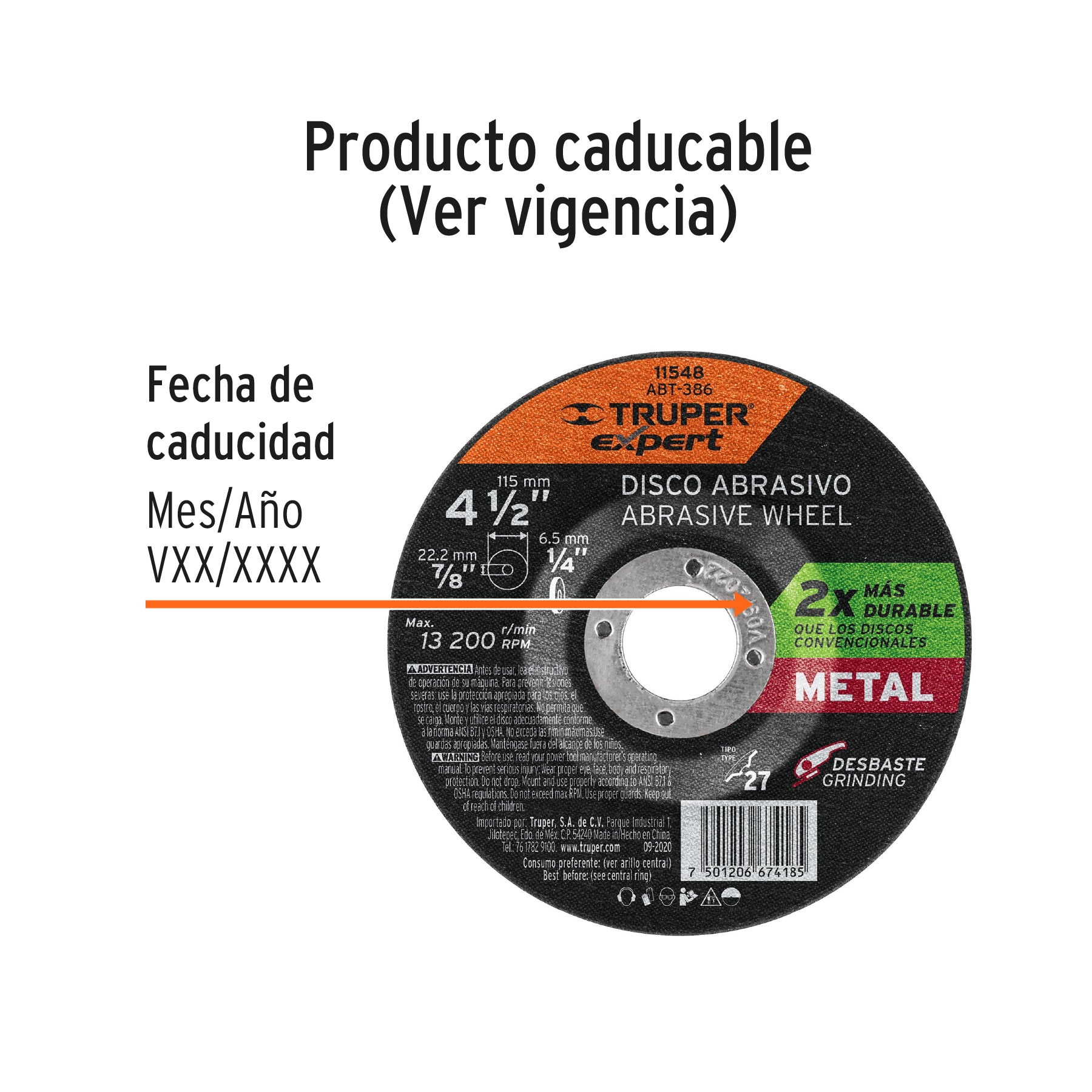 Disco Tipo 27 de 4-1/2" x 6.4 mm desbaste de metal, EXPERT