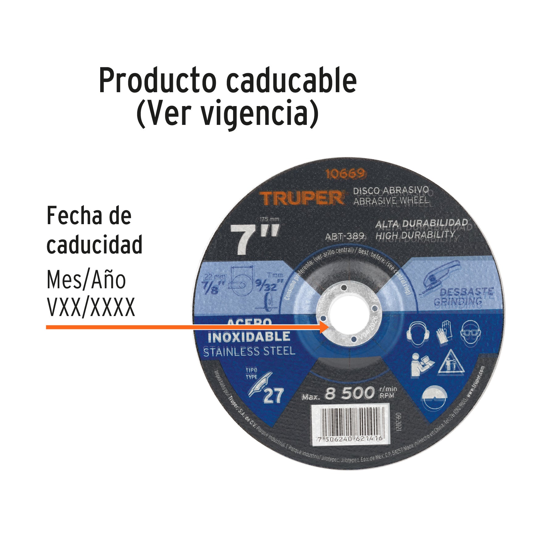 Disco Tipo 27 de 7" x 7.2 mm desbaste de acero inoxidable