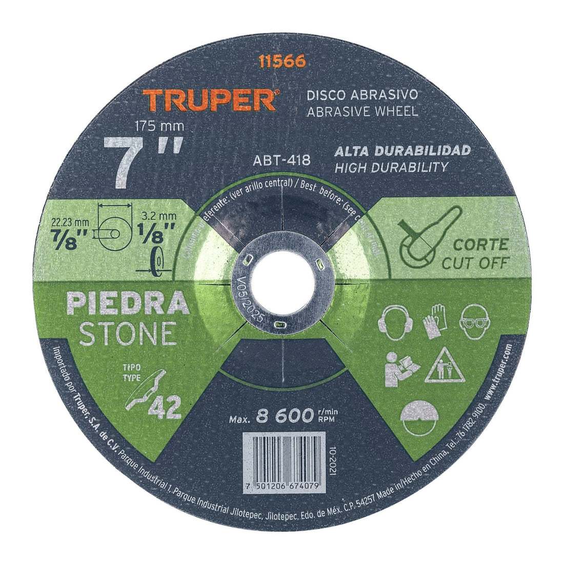 Disco Tipo 42 de 7" x 3.2 mm para corte de piedra, TRUPER