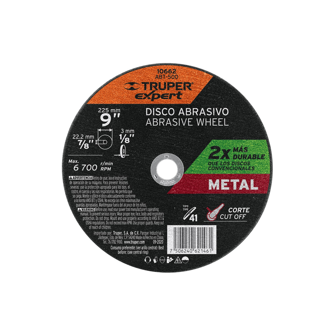 Disco para corte de metal, tipo 41, diámetro 9" EXPERT