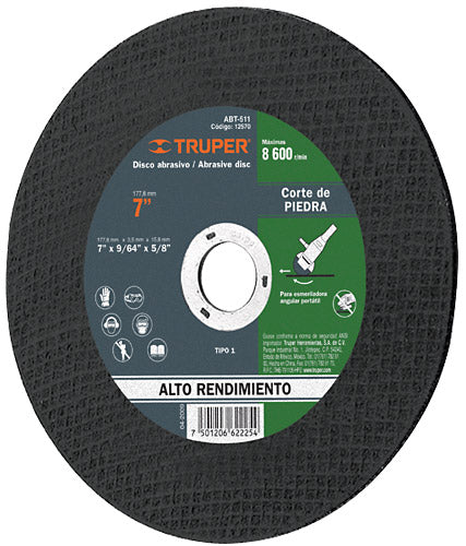 Disco para corte de piedra, tipo 1, diámetro 7"