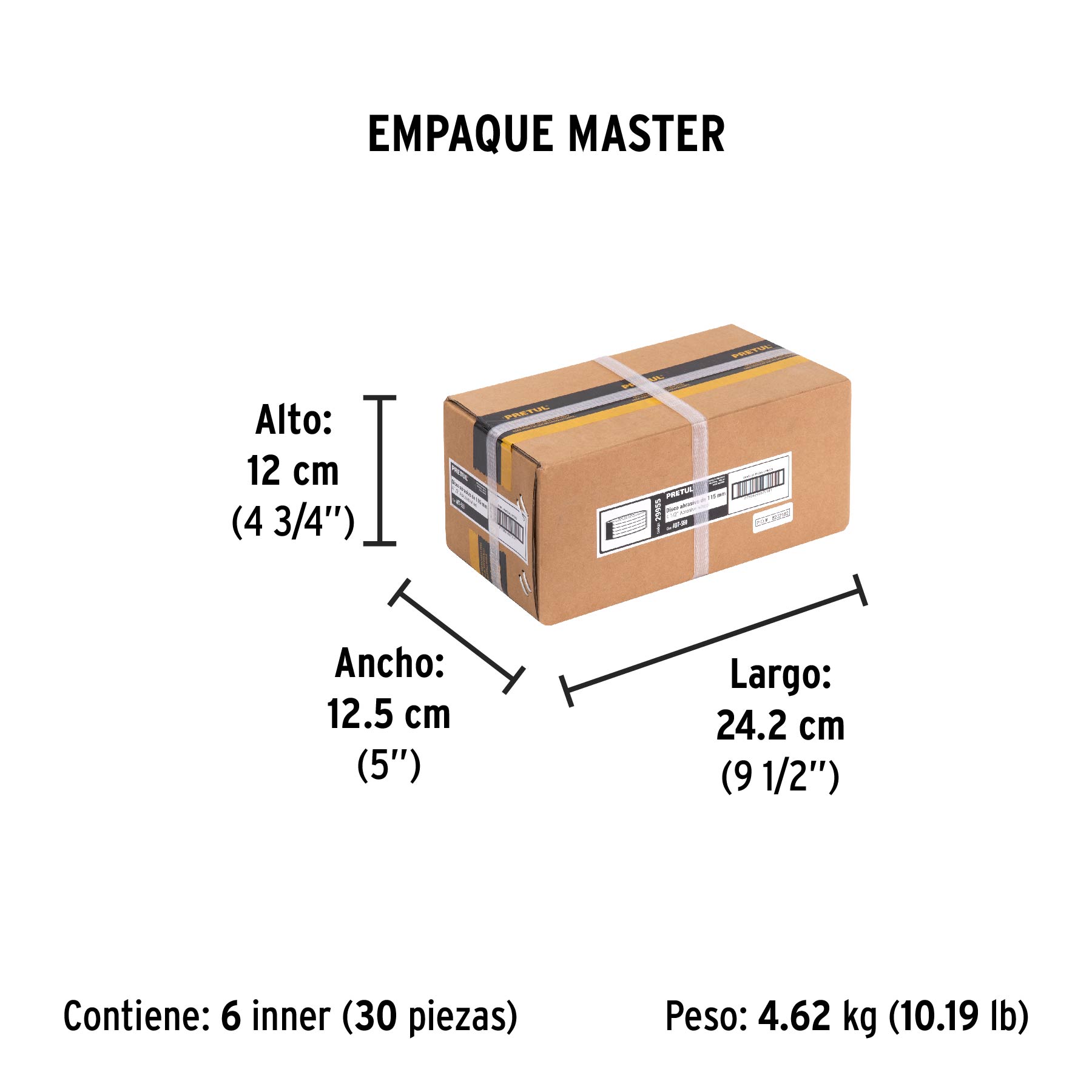 Disco Tipo 27 de 4-1/2" x 6.2 mm desbaste de metal, PRETUL - Empaque