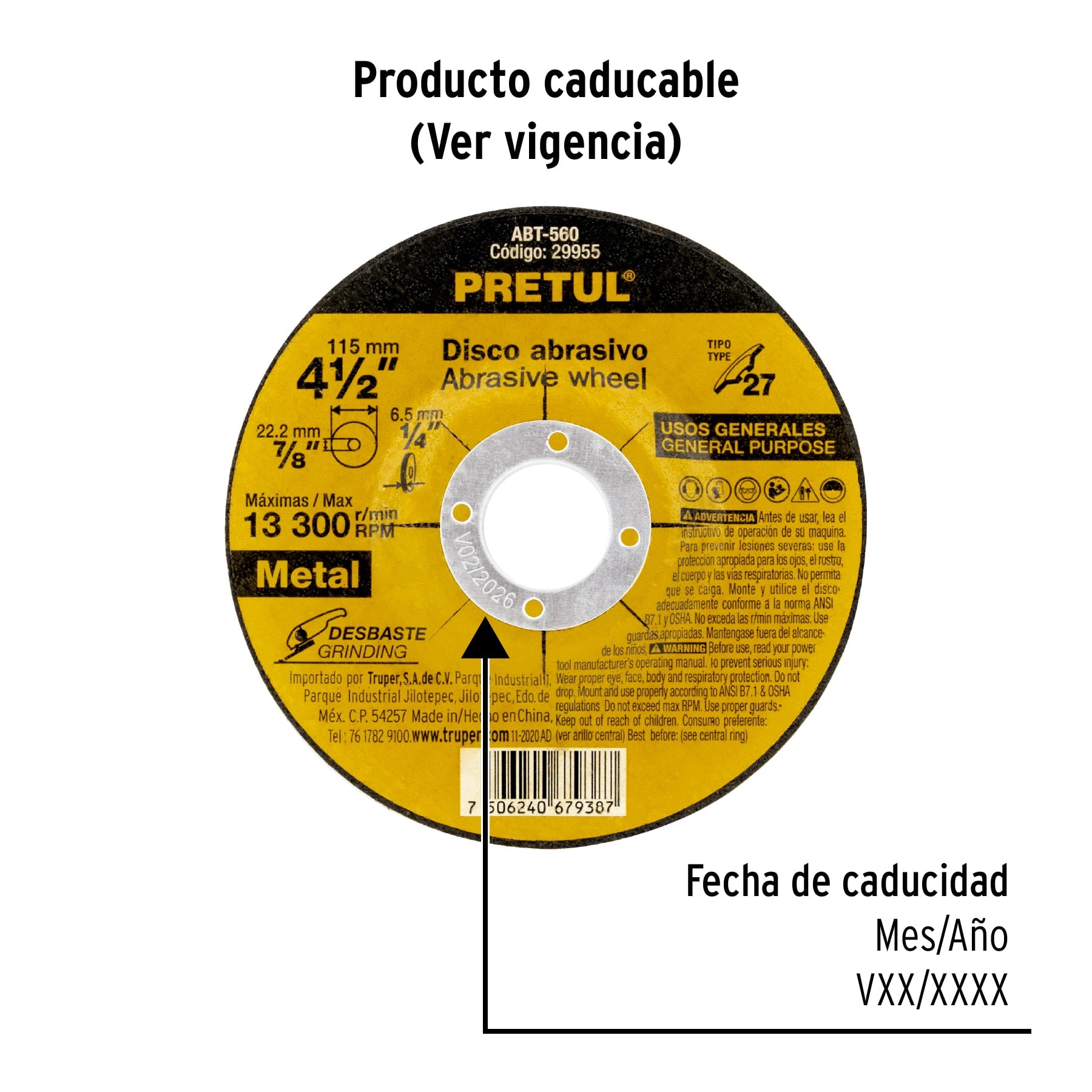 Disco Tipo 27 de 4-1/2" x 6.2 mm desbaste de metal, PRETUL