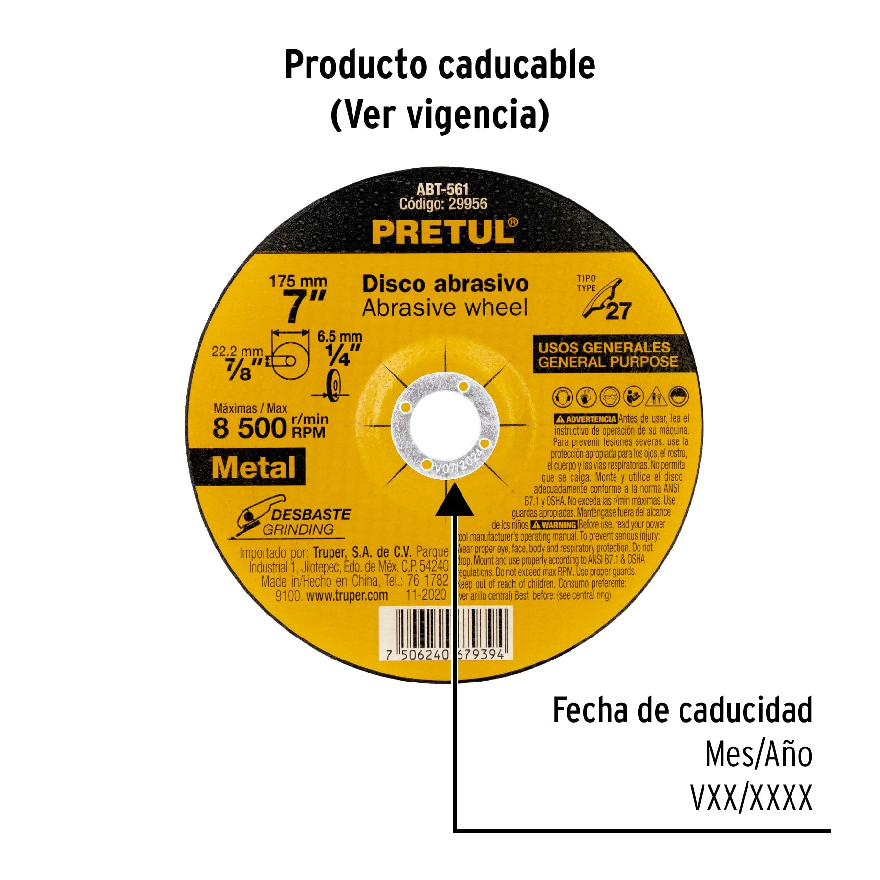 Disco Tipo 27 de 7" x 6.2 mm desbaste de metal, PRETUL
