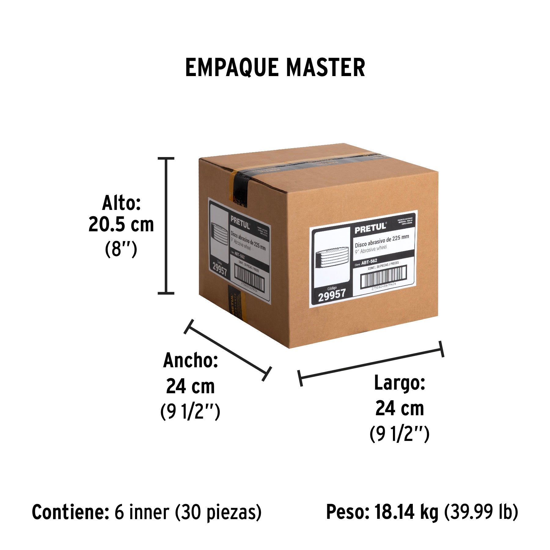 Disco Tipo 27 de 9" x 6.2 mm desbaste de metal, PRETUL - Empaque
