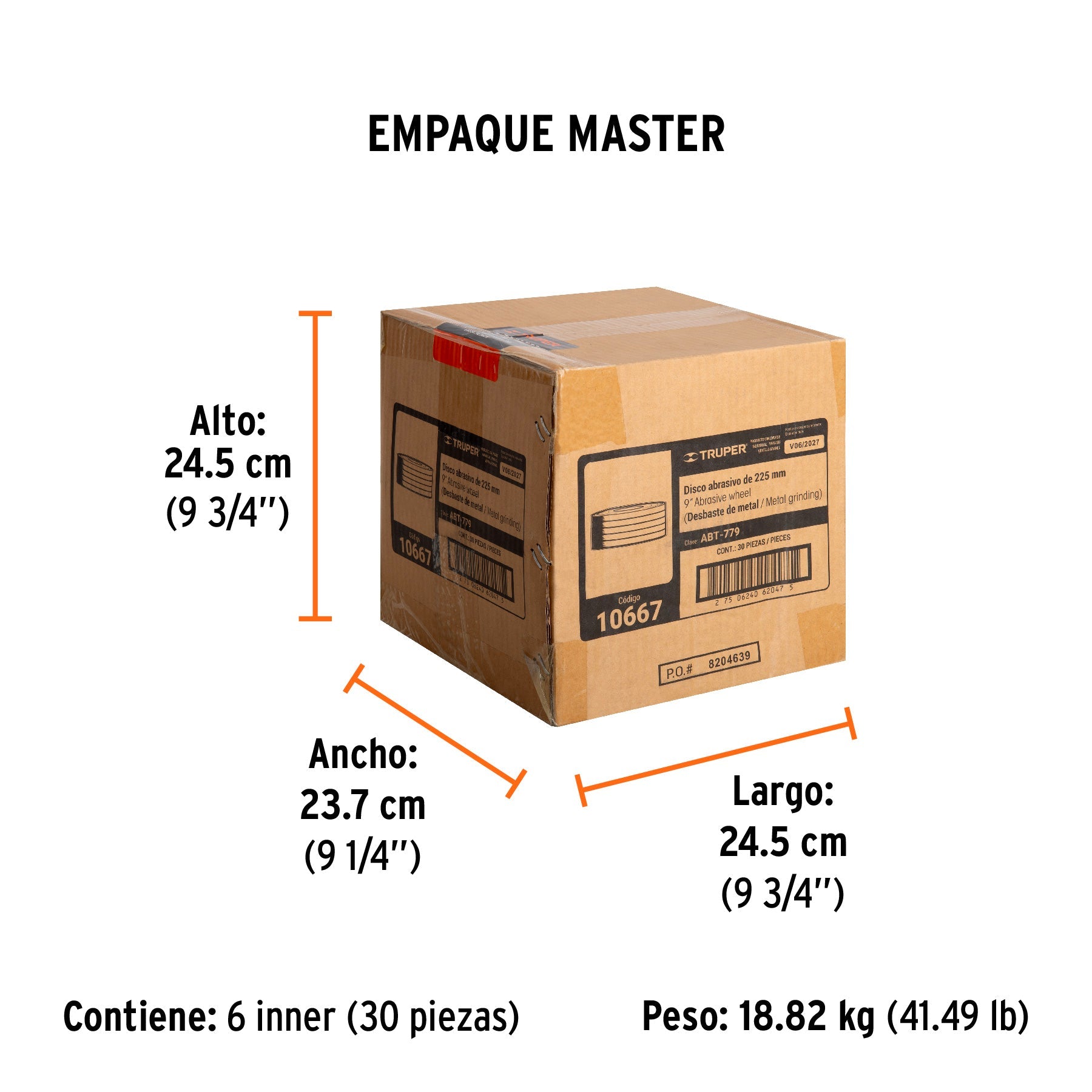 Disco Tipo 27 de 9" x 6.4 mm para desbaste de metal, TRUPER - Empaque