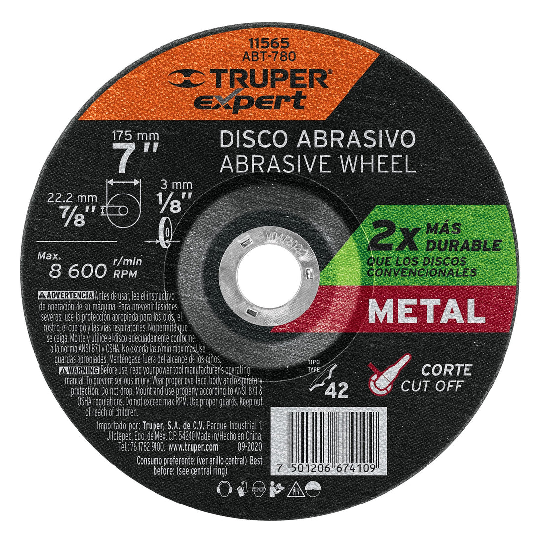 Disco Tipo 42 de 7" x 3.2 mm corte metal, TRUPER EXPERT