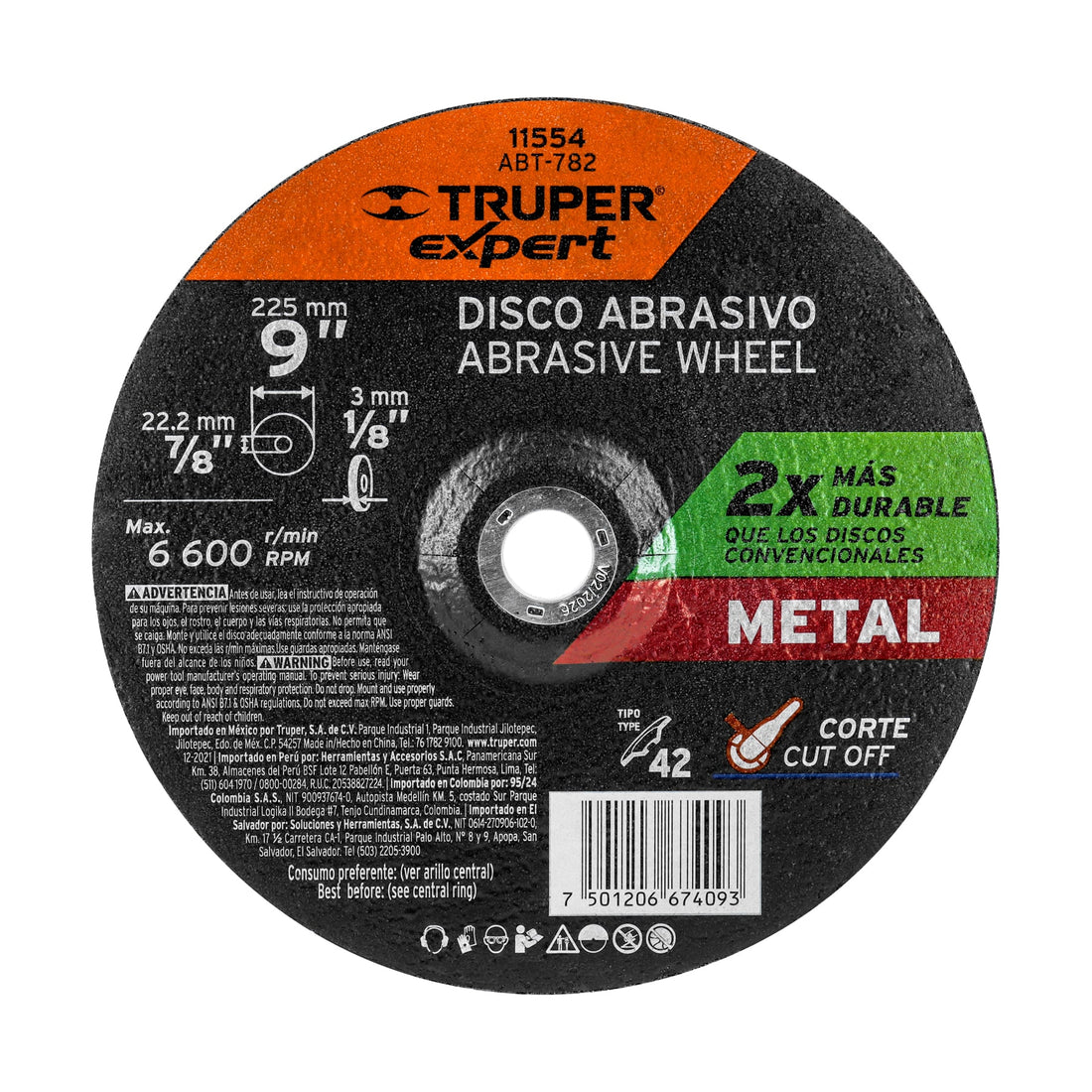 Disco Tipo 42 de 9" x 3.2 mm corte metal, TRUPER EXPERT